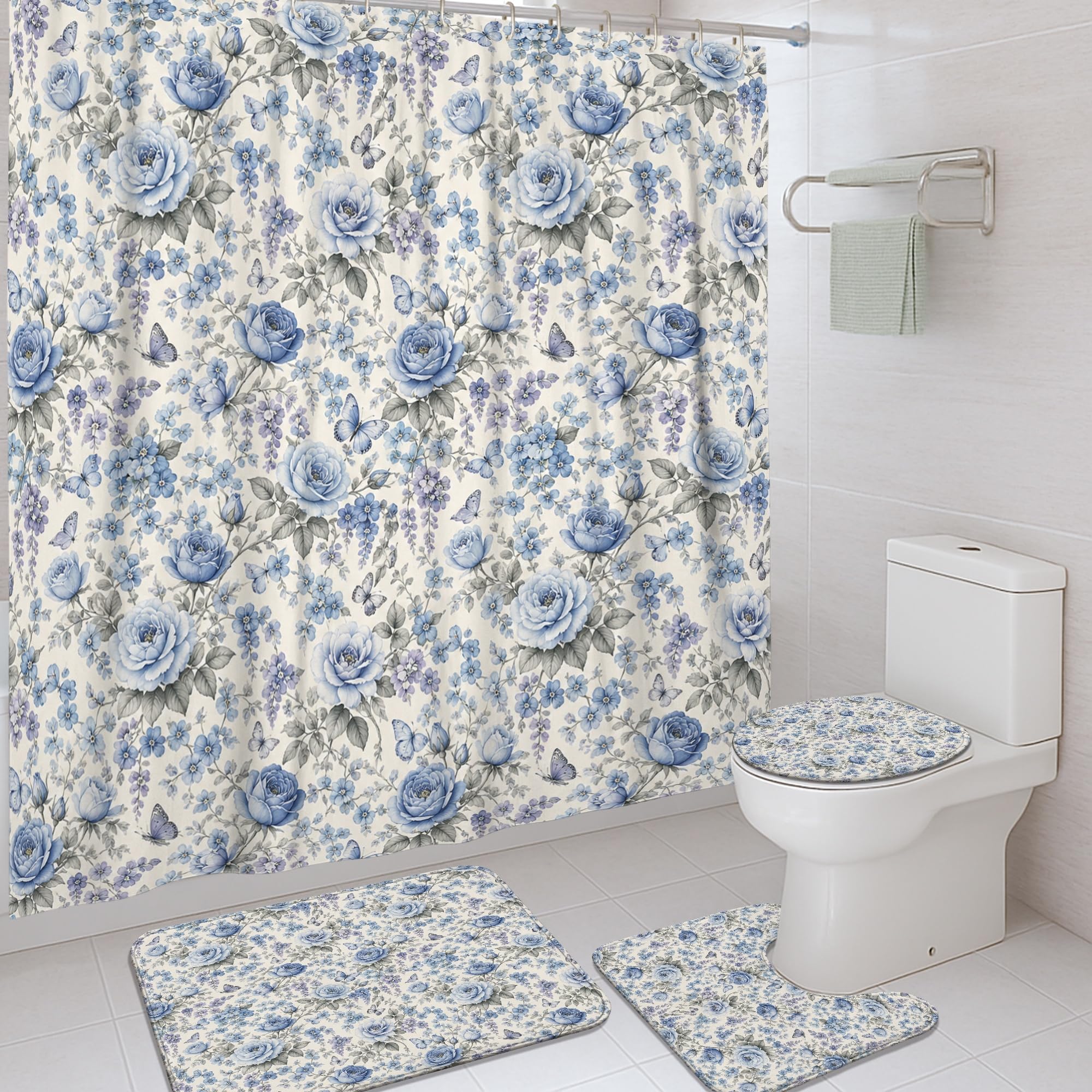 Rideau de douche rose vintage avec tapis lavable pour raviver un dortoir ou studio