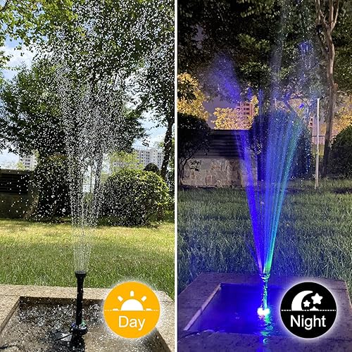 Miniatura 5 de Bomba sumergible de fuente de estanque de 256 GPH con luz LED, bomba de agua de 15 W y 7.2 pies, bomba de acuario con 3 boquillas, bomba de fuente