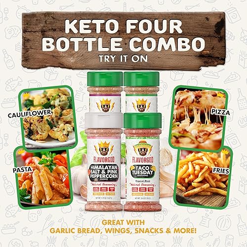 Miniatura 4 de Flavor God Keto Combo de hierbas, especias y condimentos, paquete de 4, todo, amantes del ajo, martes de tacos, sal del Himalaya, mezcla de especias