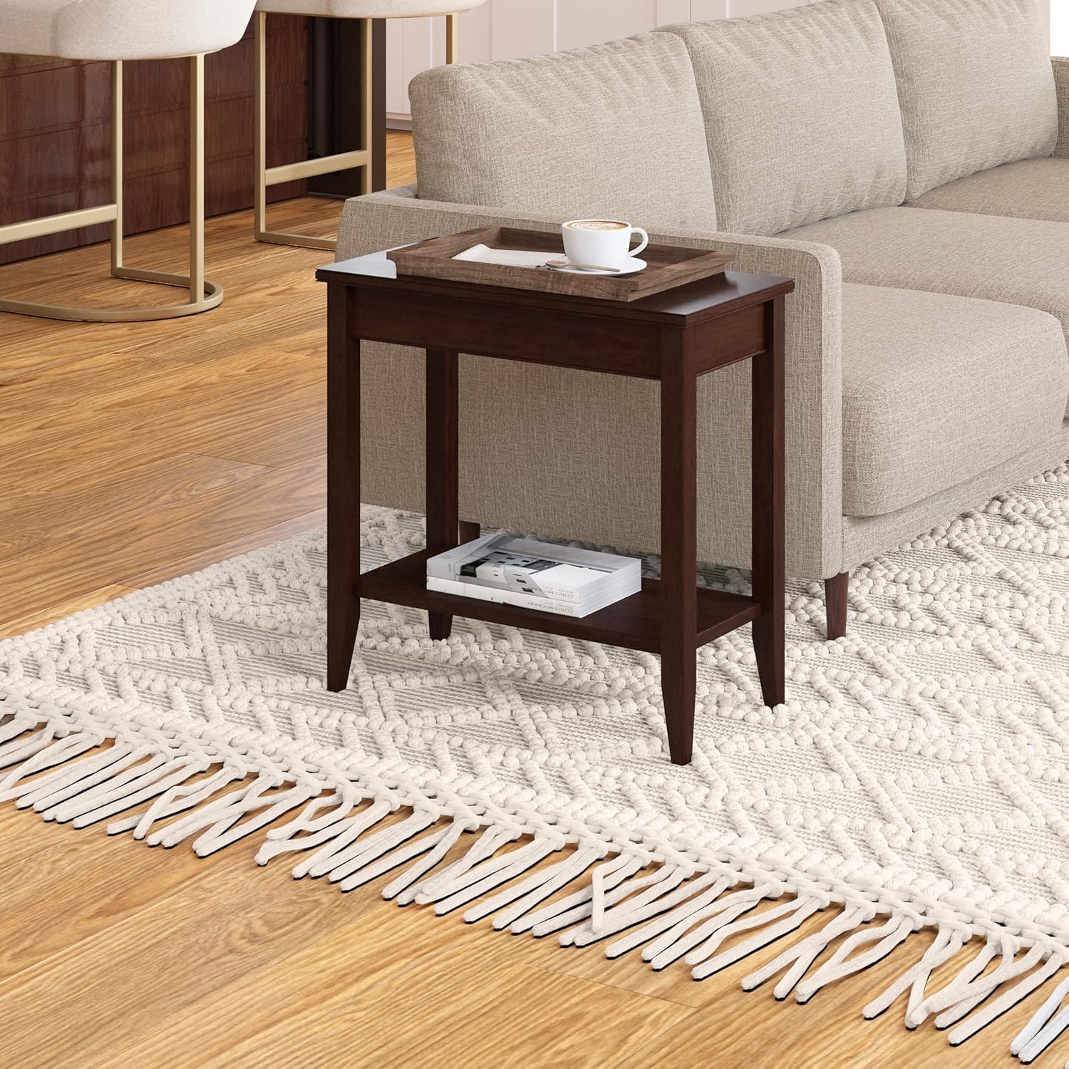 Leick Home Laurent End Table, Solid Wood, Bottom Display Shelf, Narrow, Easy-Assembly, For Living Room/Bedroom, Chocolate Cherry, 24.0 in. L x 12.0 in. W x 24.0 in. H, 10505