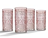 Godinger Jax Highball Beverage Glass Cup Pink - Set of 4 14 Ounces Pink