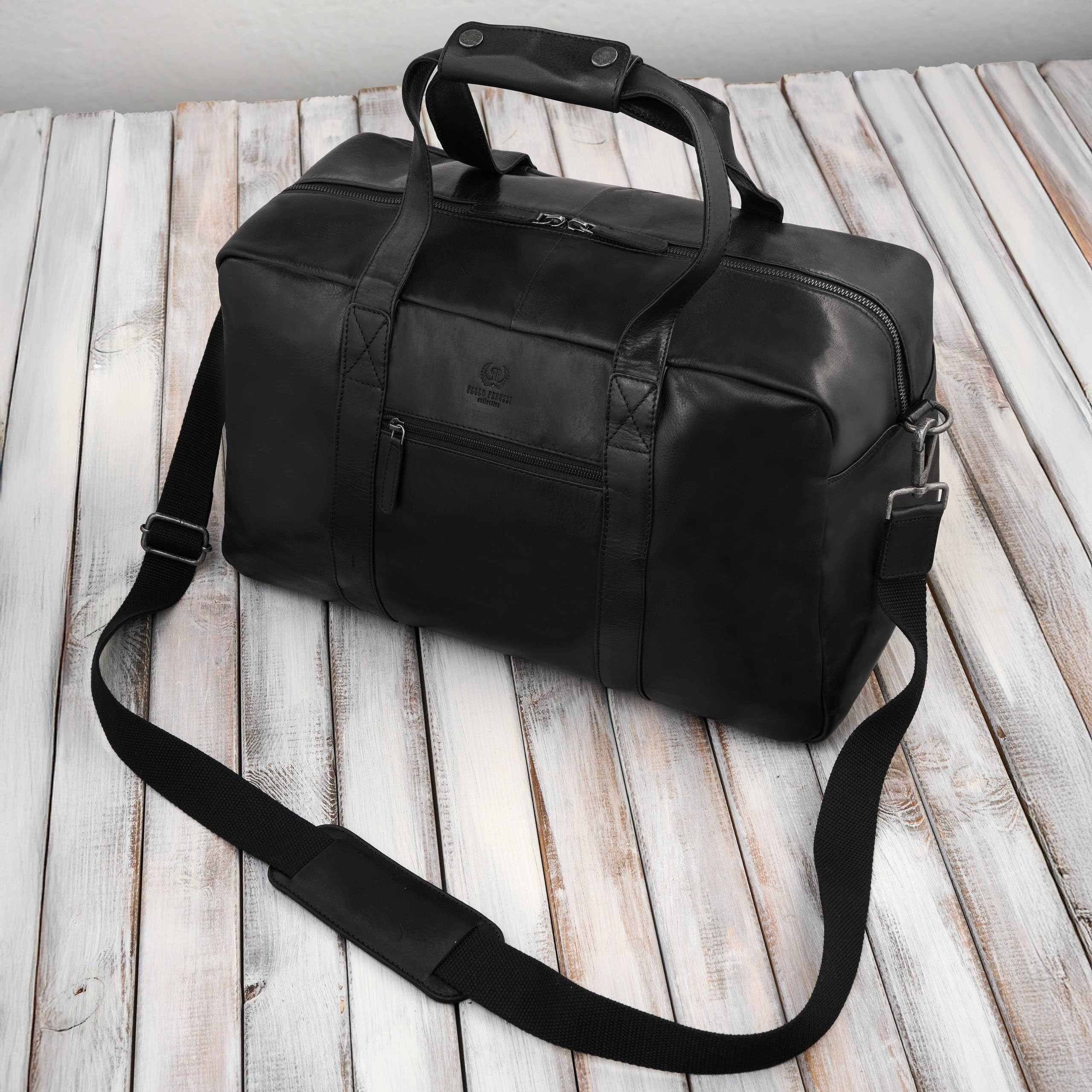 Torba podróżna męska skórzana duża pojemna czarna Paolo Peruzzi SL-10-BL