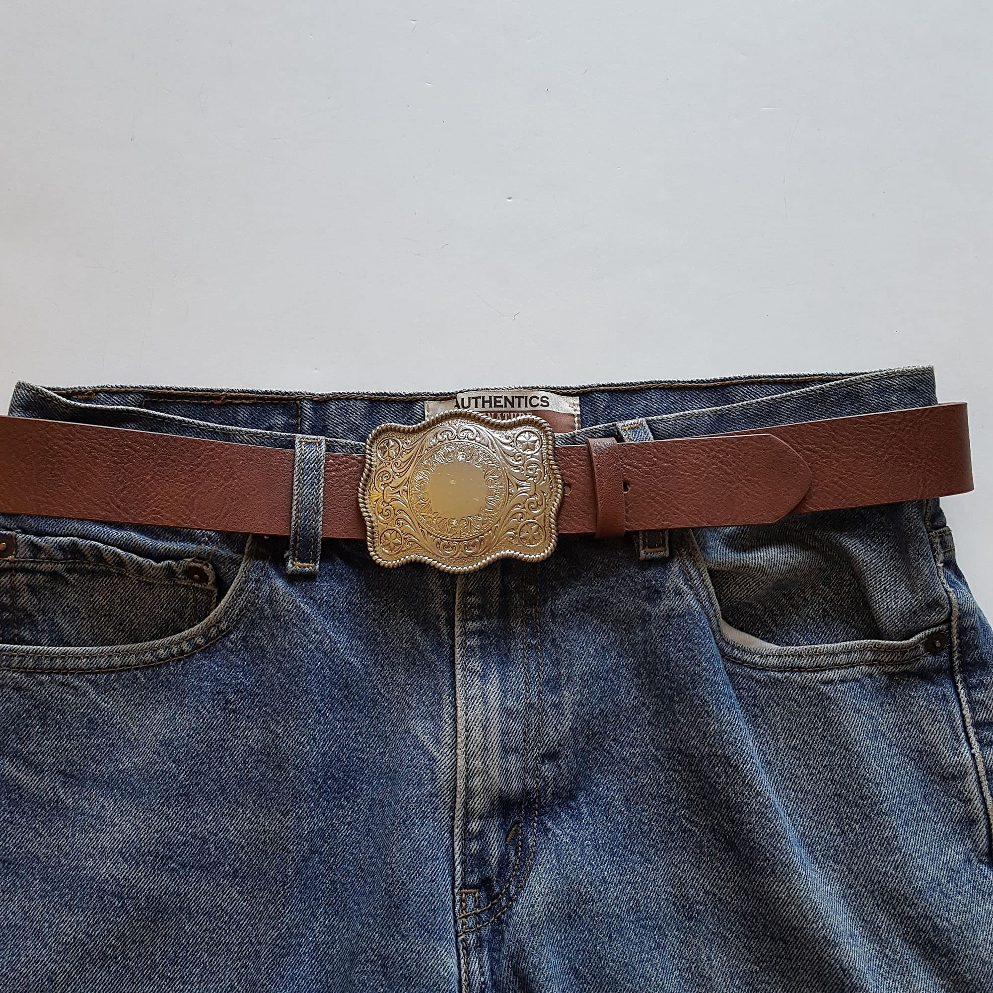 Axesoria Western Style Silver Buckle Belt Brown XS