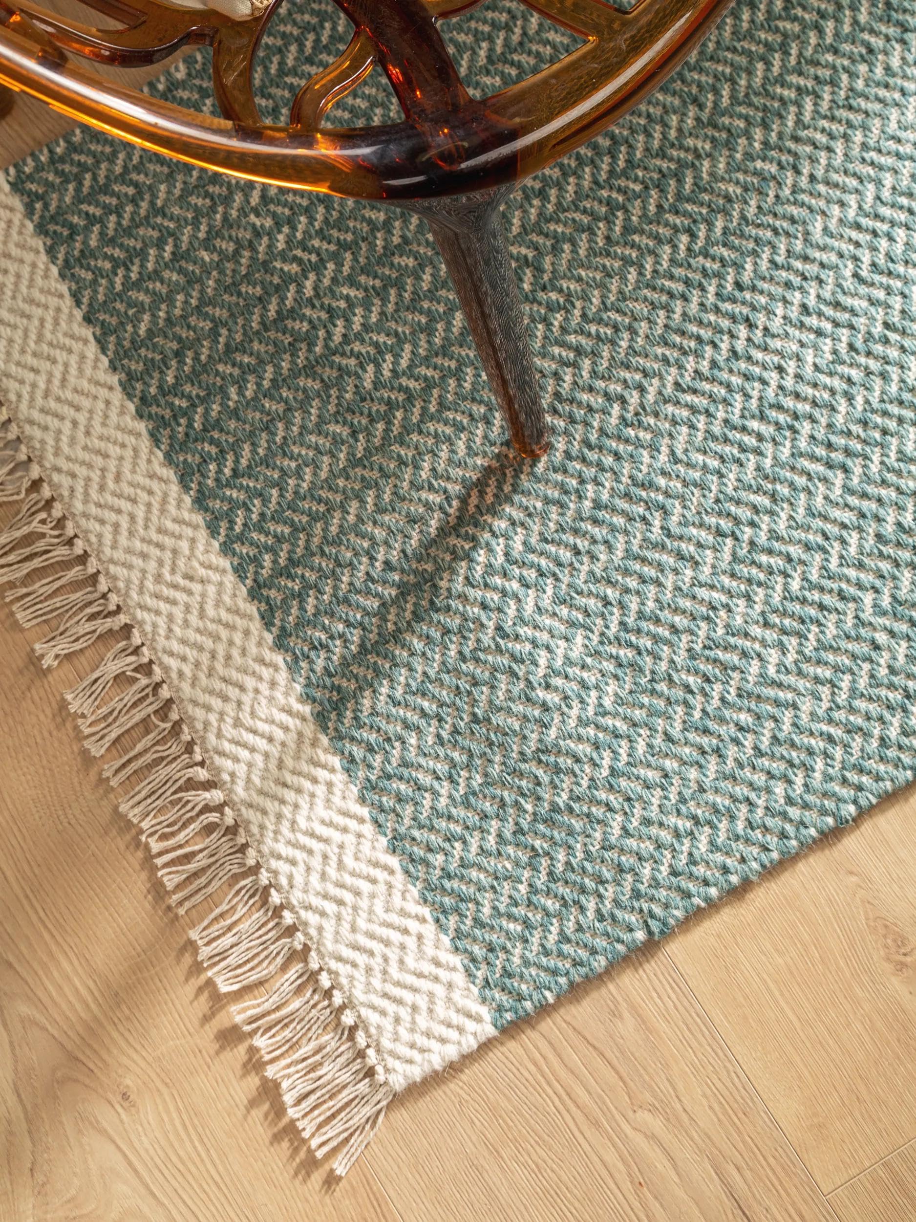 benuta Pure Wollteppich Kim - Mint 70x200 cm - Baumwolle,Wolle - Läufer & im Style: Ikat, Hygge & Cozy, Minimalistisch - Pflegeleicht für Wohnzimmer Schlafzimmer Flur Terrasse Balkon