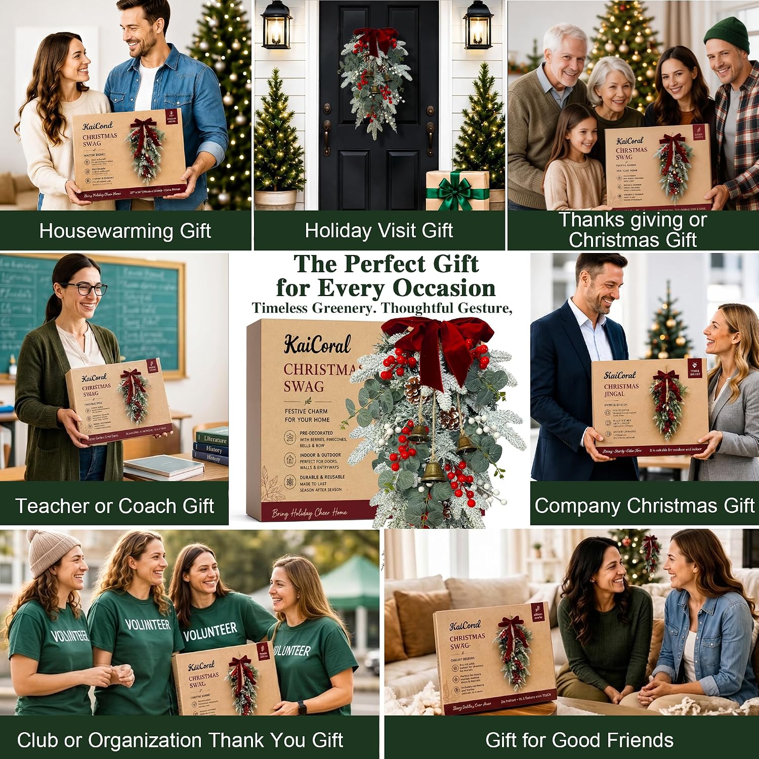 24 Inch Christmas Door Swag, Pre-Decorated Greenery for Front Door
