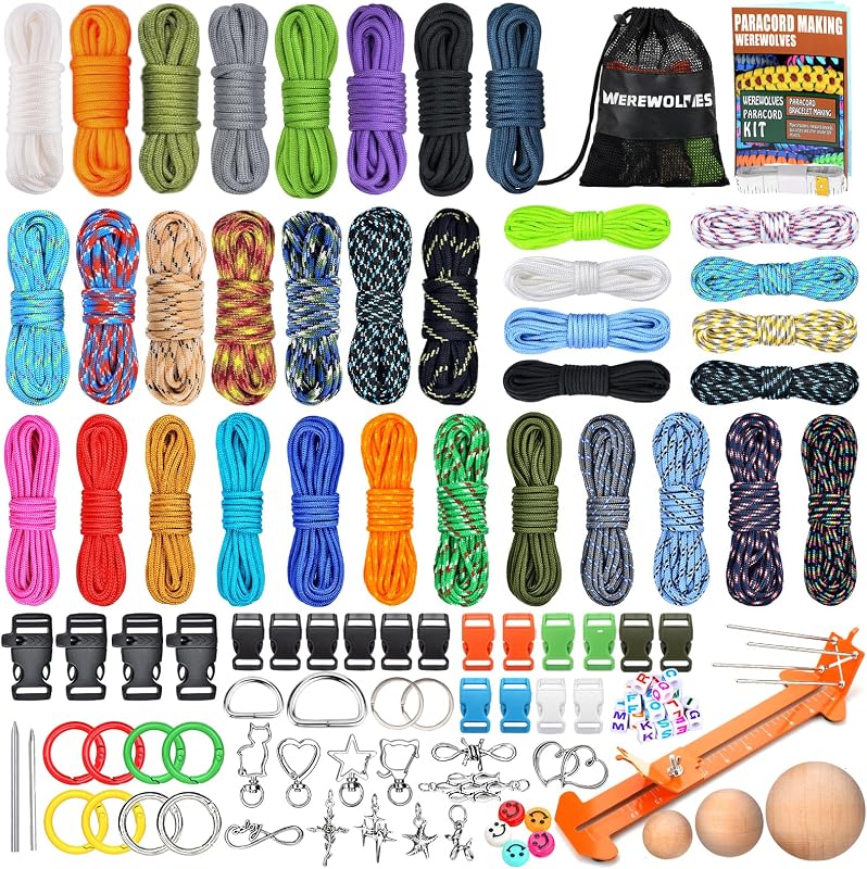 WEREWOLVES Paracord Bracelet Jig Kit, 10FT Parachute Combo Kit | 4MM 3MM 2MM Parachute Kit Complete Accessories Paracord Jig Bracelet Maker Bracelet Tools kits for Adults