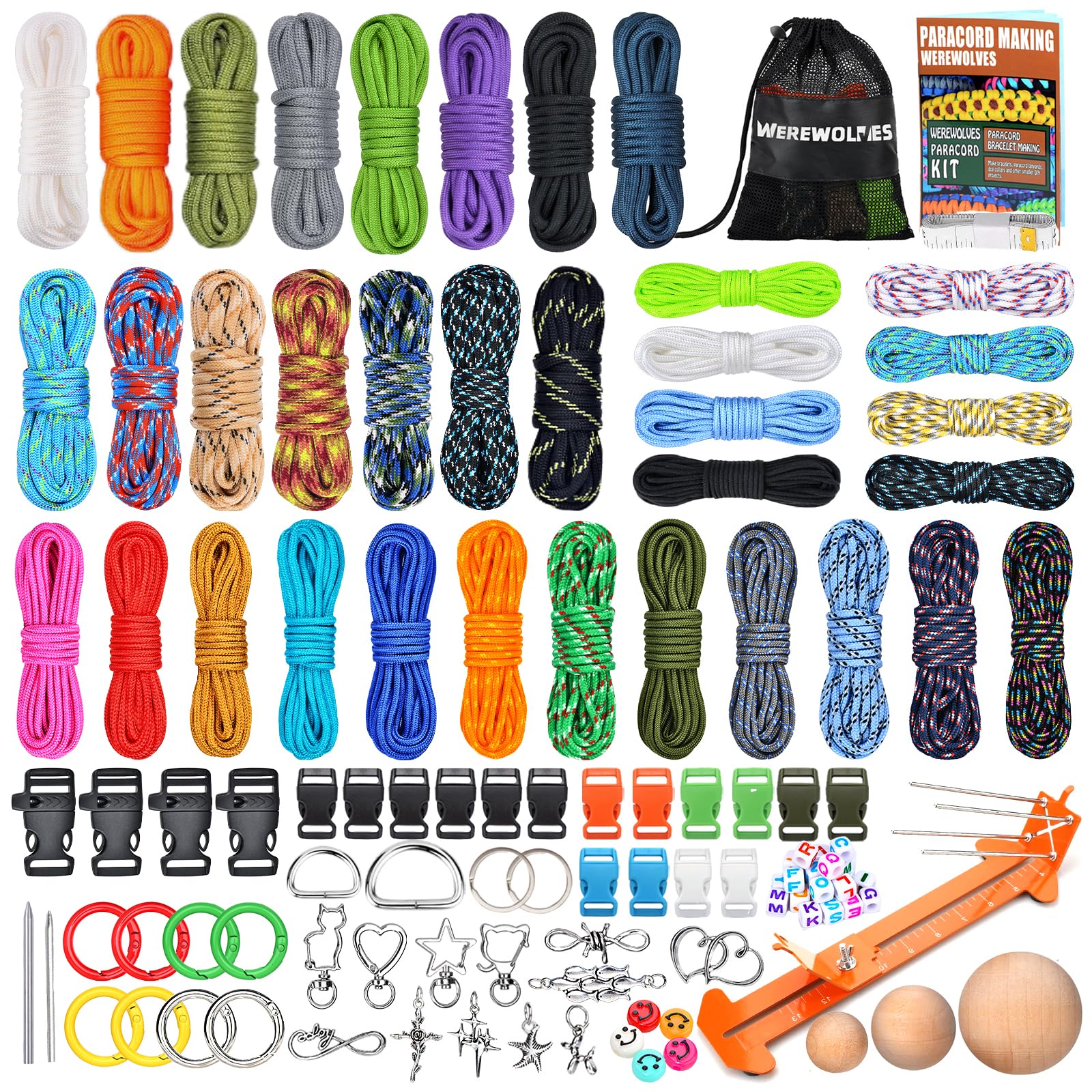 WEREWOLVES Paracord-Armband-Jig-Kit – 4 mm, 3 mm, 2 mm Fallschirm-Kombi-Kit, 3 m Seil Komplettes Zubehör und Paracord-Jig-Armband-Maker (Nature, 10FT-35 Color) | Fallschirm-Set, 4 mm, 3 mm, 2 mm, komplettes Zubehör, Paracord-Armbandhersteller, Armband-Wer