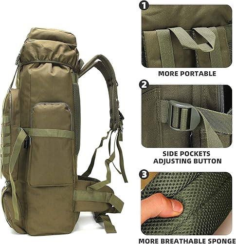 Miniatura 3 de Mochila táctica militar de 70L para campamento, senderismo, senderismo, para exteriores, repelente al agua, bolsas deportivas ajustables