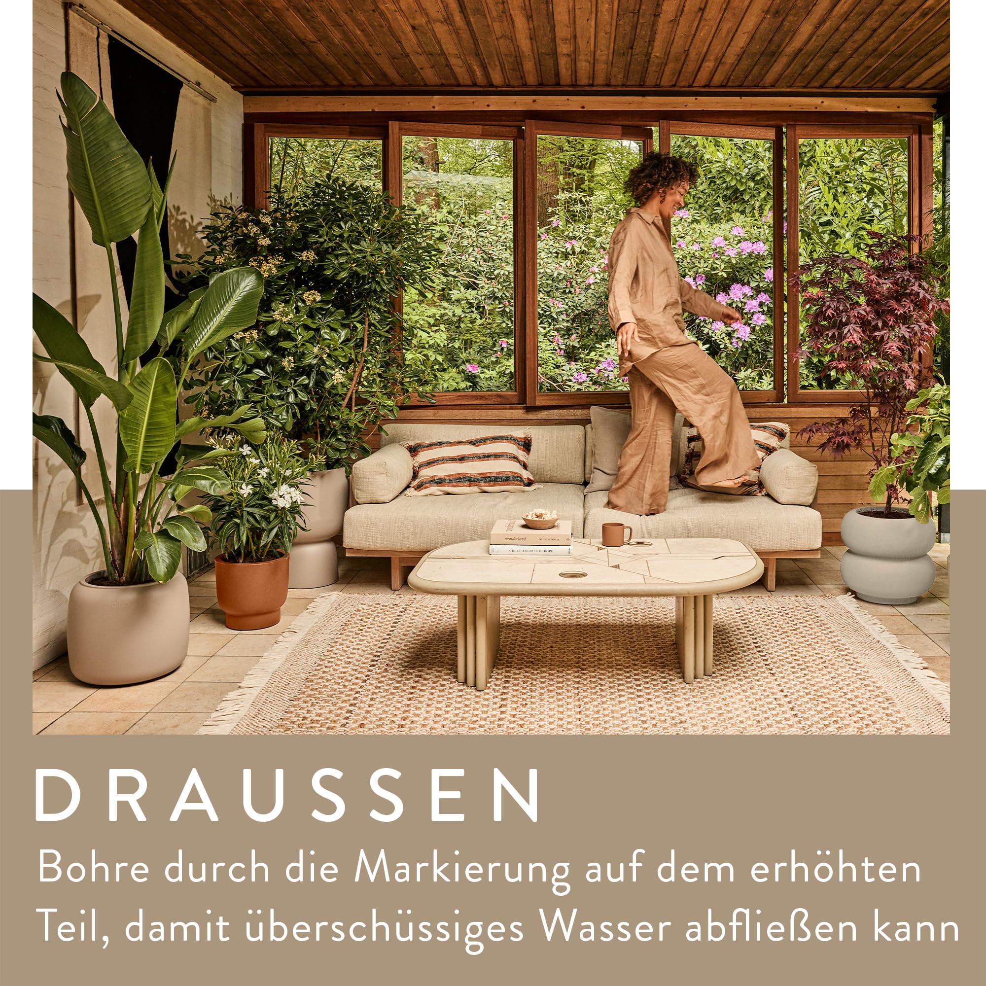elho Amber Beads Small 40cm Blumentopf - Linen White | ∅ 39.2 x H 34.9 cm | für den Innen- und Außenbereich | 100% recyceltes Plastik