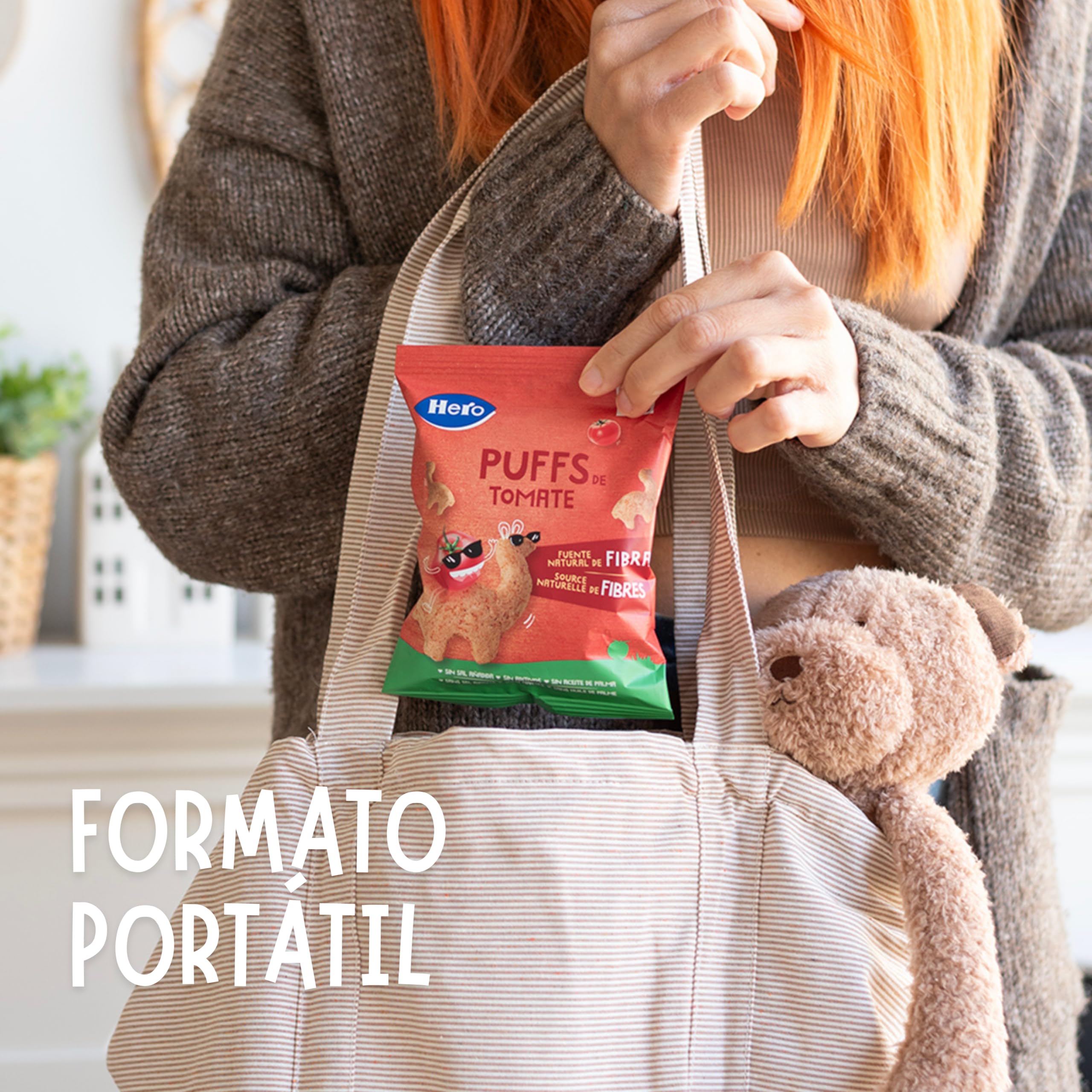 Hero Kids - Puff Snack de tomate, ingredientes 100% naturales, fuente natural de fibra, sin sal añadida, sin aceite de palma, sin aditivos, snack para niños, paquete de 12 x 12 g