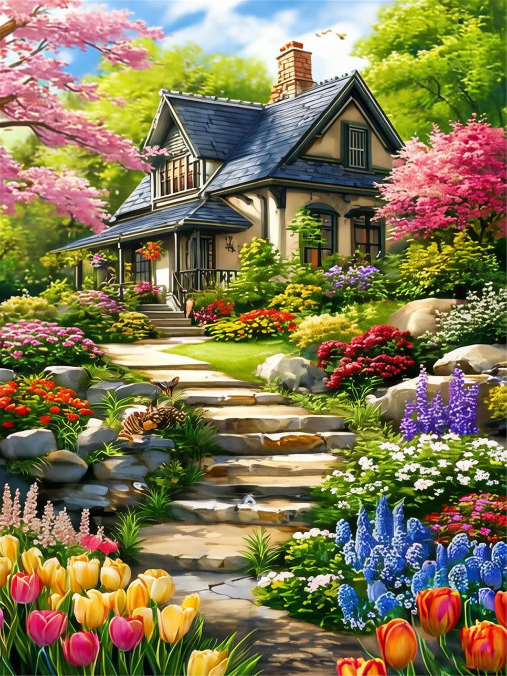 NANJDIAN Paint by Numbers for Adults,DIY Painting Kits for Adult,Color by Numbers,Paint by Number Canvas Crafts Watercolor for Beginner Home Decor (Field Road)