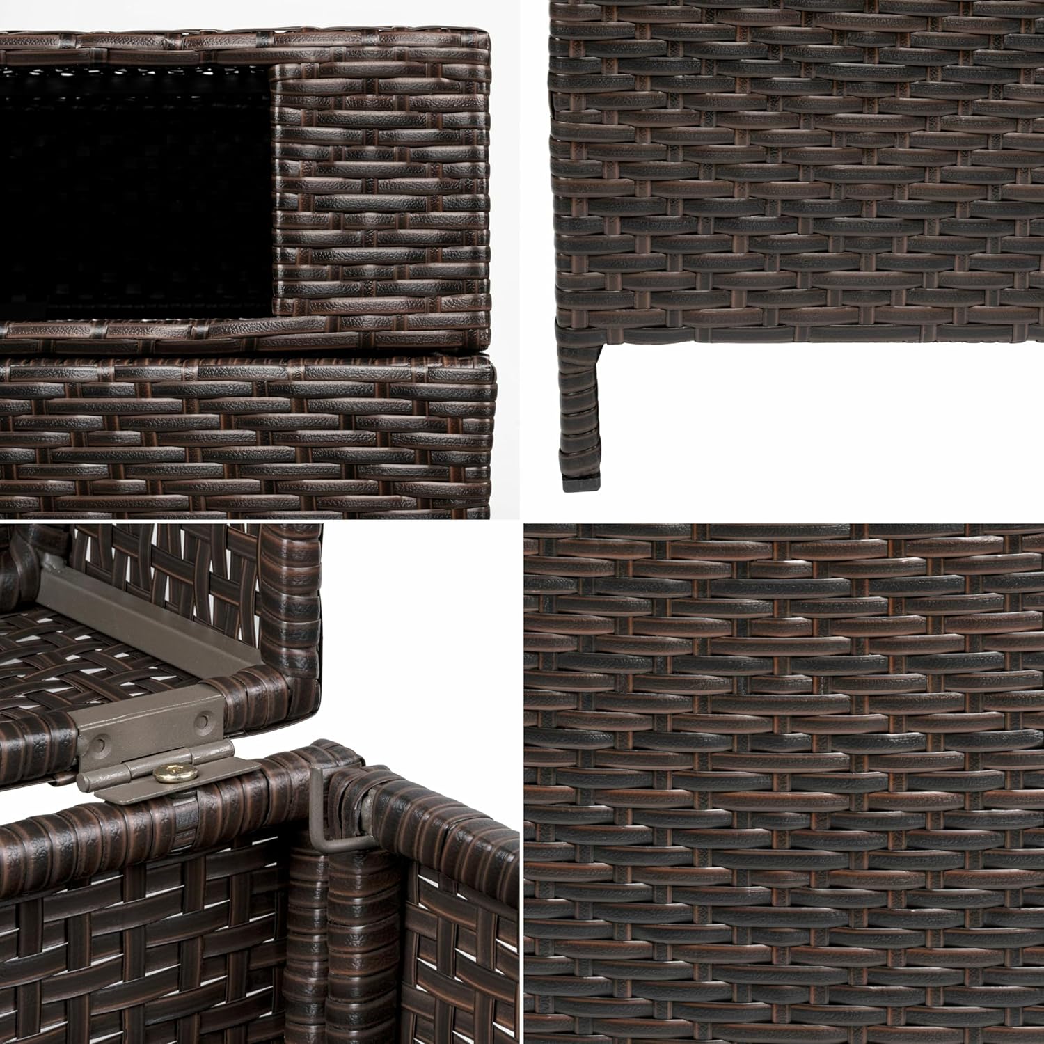 happimess HPM1203A Keaton Modern 24.13-Gallon All-Weather Wicker/Metal Lidded Hideaway Outdoor Trash Can, Brown, Classic, Coastal, Casual Wastebin for Backyard, Patio, Porch, Kitchen