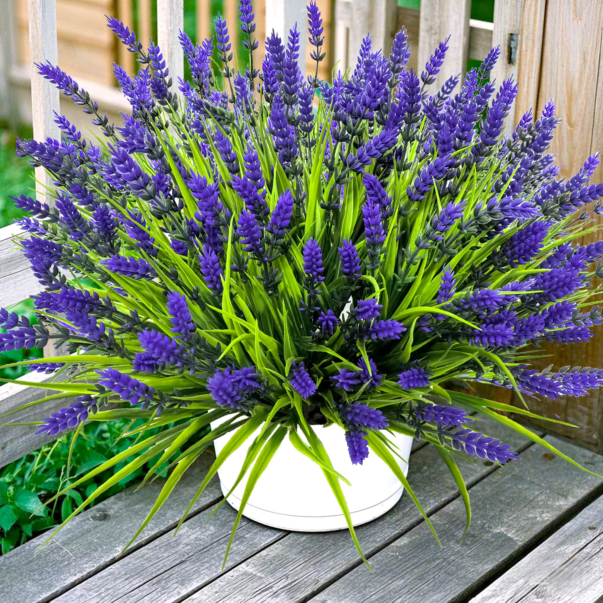 TSTWETO Artificial Plants Outdoor, 22 Bundles Fake Flowers UV Resistant Outdoor Artificial Lavender Flowers, Plastic Faux Plants for Porch Garden Planter Yard Window Box