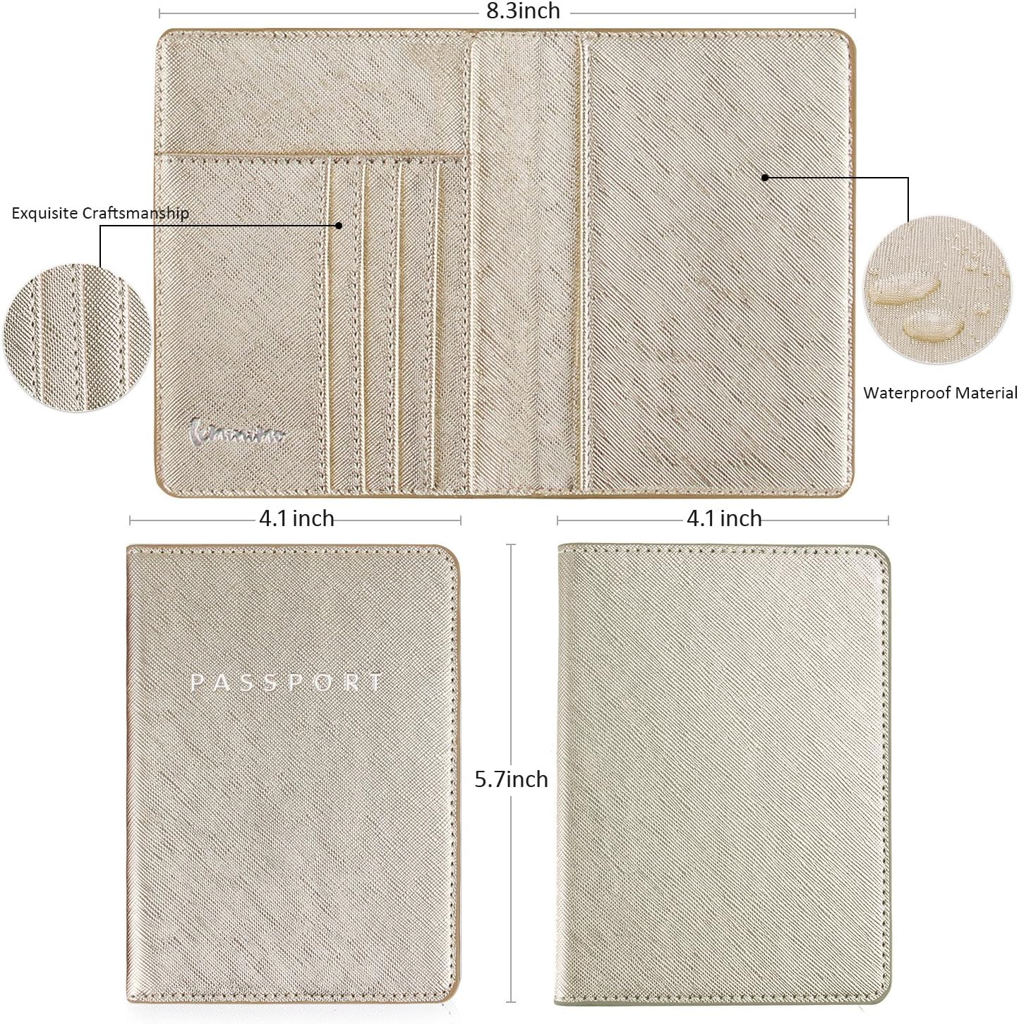 Leminimo Leather Passport Cover Case With RFID Blocking - Gold Passport Holder Travel Wallet