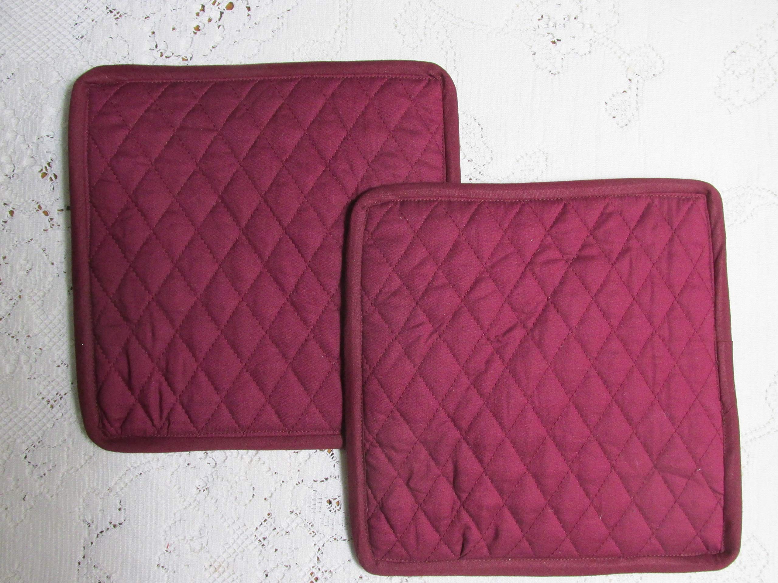 Burgundy Pot Holders or Hot Pads - Set of 2-8.5 Inch Square - Lined with Insul-Bright