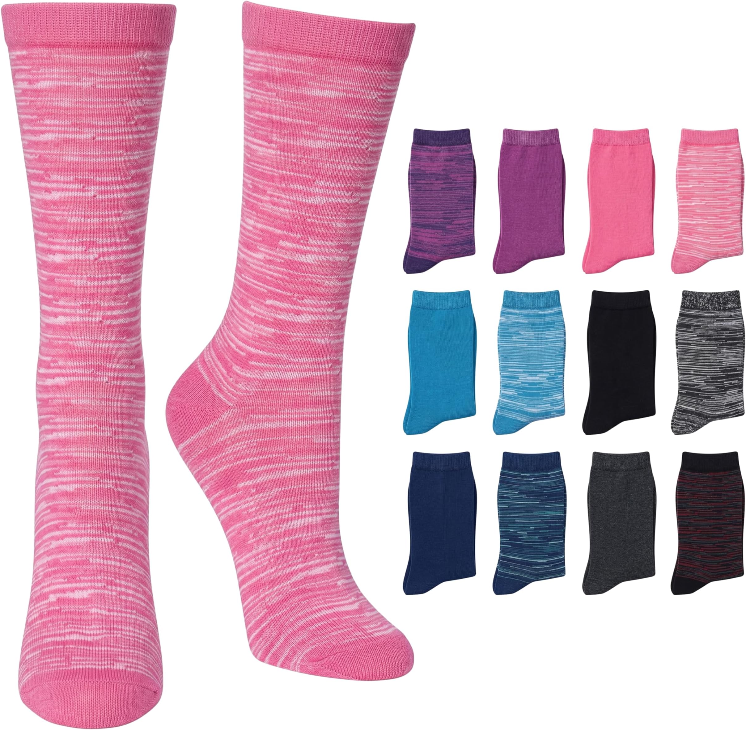 Women's Fun Patterned Dress Socks, 12-Pack Lightweight Colorful Crew Socks, Casual Novelty Assorted Designs
