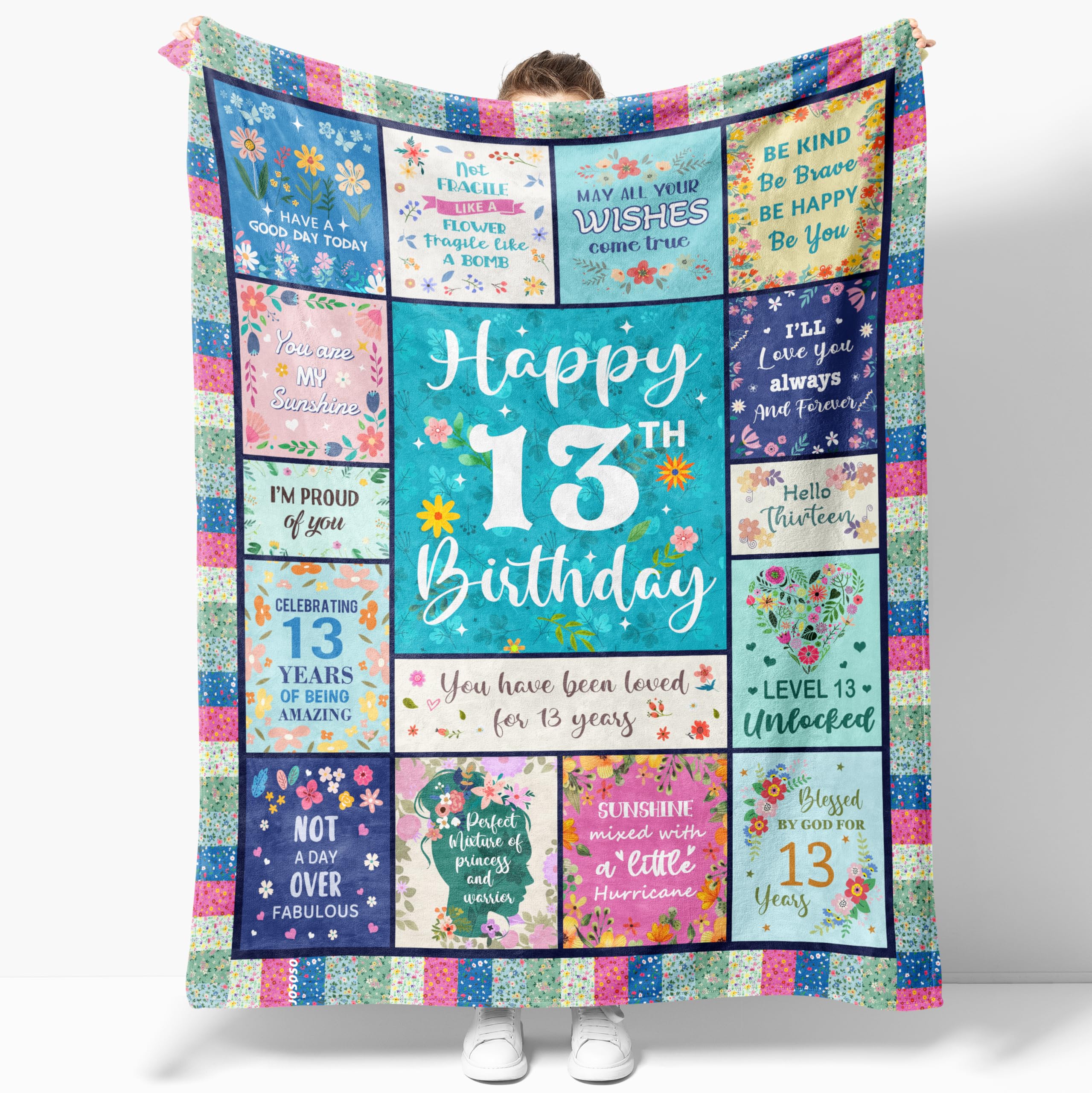 JOSOSO 13th Birthday Gifts for Girls, Gifts for 13 Year Old Girls, 13th Birthday Gift for Teenage Girl, Birthday Presents for 13 Year Old Girl, 13th Birthday Decorations Throw Blanket 50”X60”