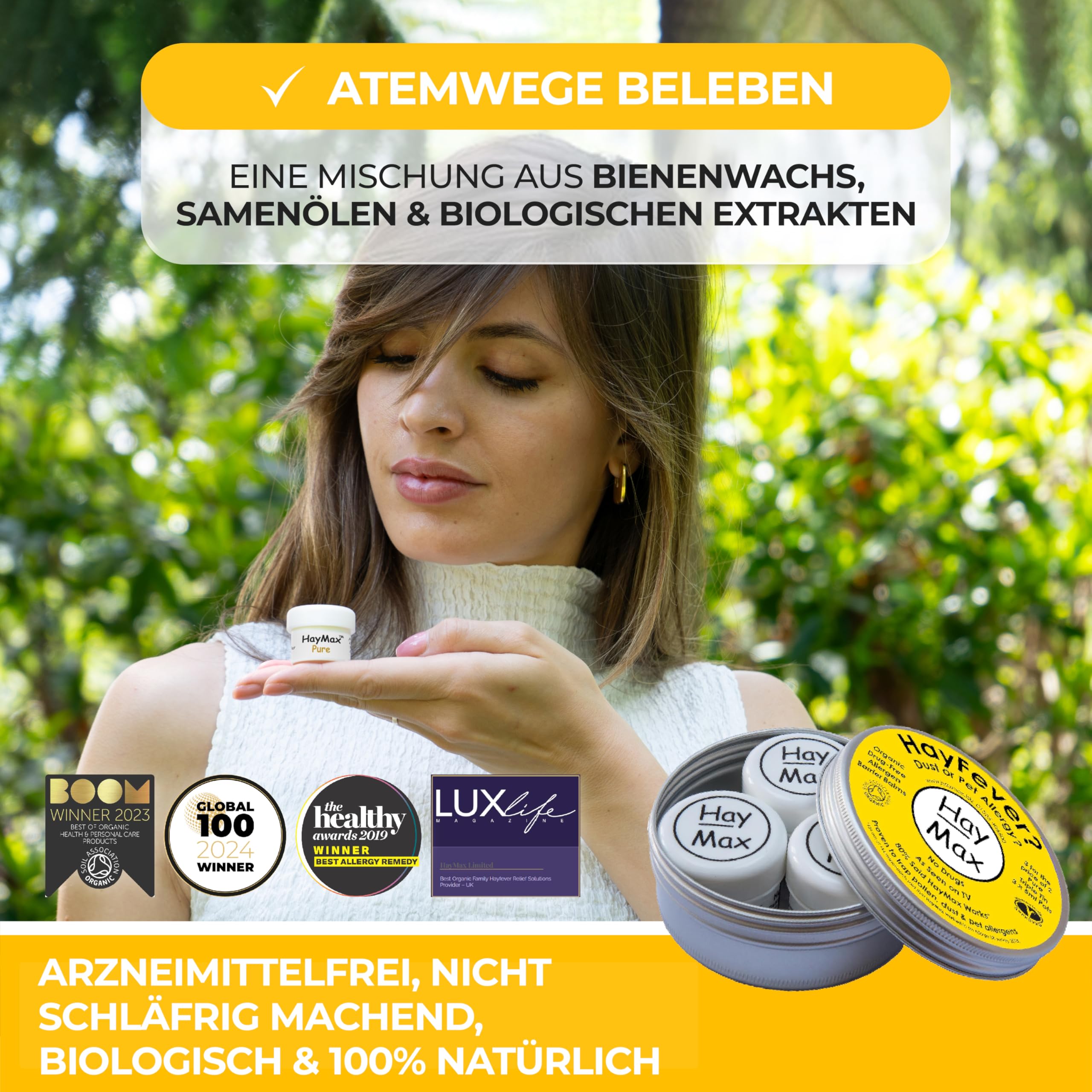 HayMax Heuschnupfen Nasenfilter Pur – 3 Stück Packung – Bio Allergie Nasenfilter bei Pollenallergie, macht nicht müde – Fängt Pollen, Staub und andere Allergene ab – Um Nase und Augen auftragen