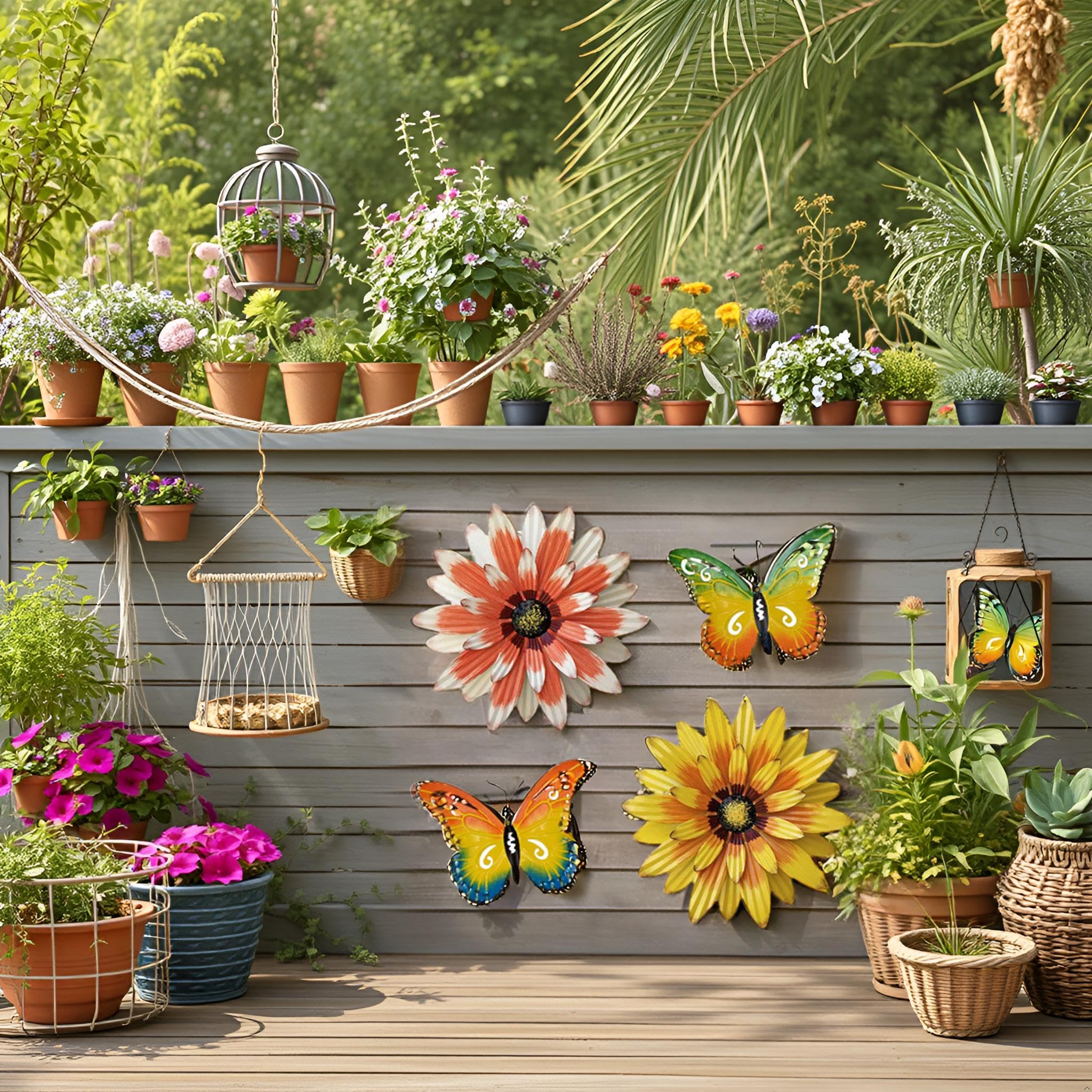 SUNNEKO Metall-Blumen Gartenornamente – 4 Stück, Für Drinnen & Draußen