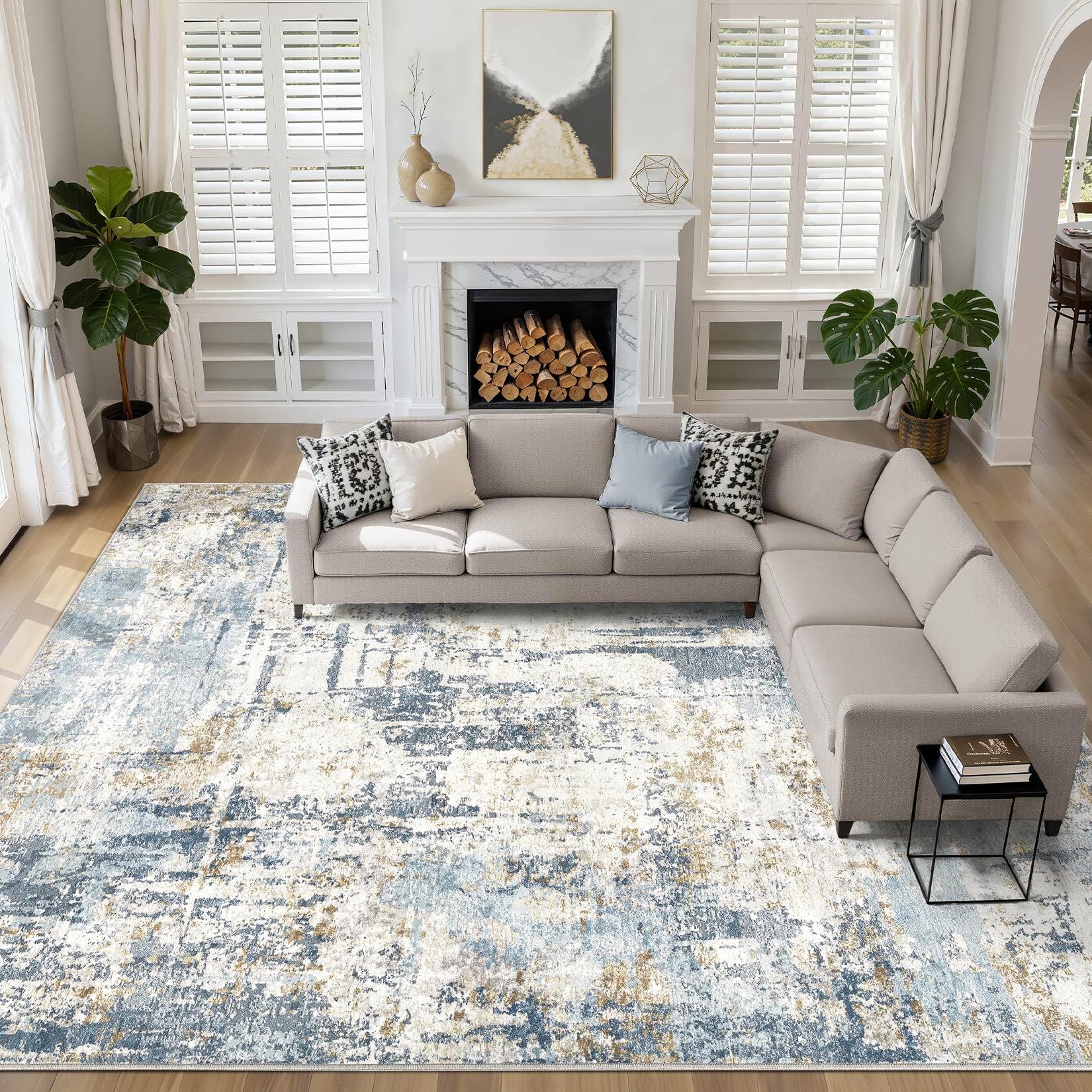 Photo 1 of 10x13 Area Rug Living Room: Washable Large Abstract Modern Soft Rugs Stain Resistant Indoor Floor Non Slip Accent Carpet for Bedroom Nursery Playroom Office Dining Room Dorm Home House- Light Blue
