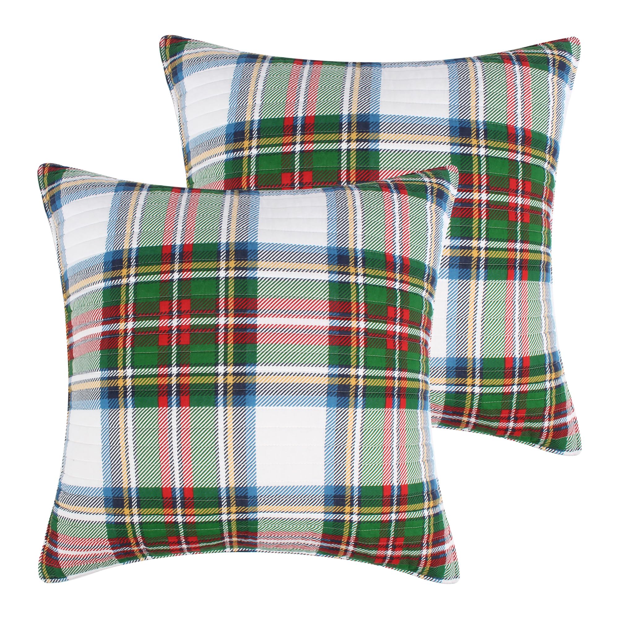 Levtex Home - Festive Baubles Quilt - Euro Sham Set of 2 - Plaid - Red, Green and White - Quilt (26x26in.), No Insert - Cotton