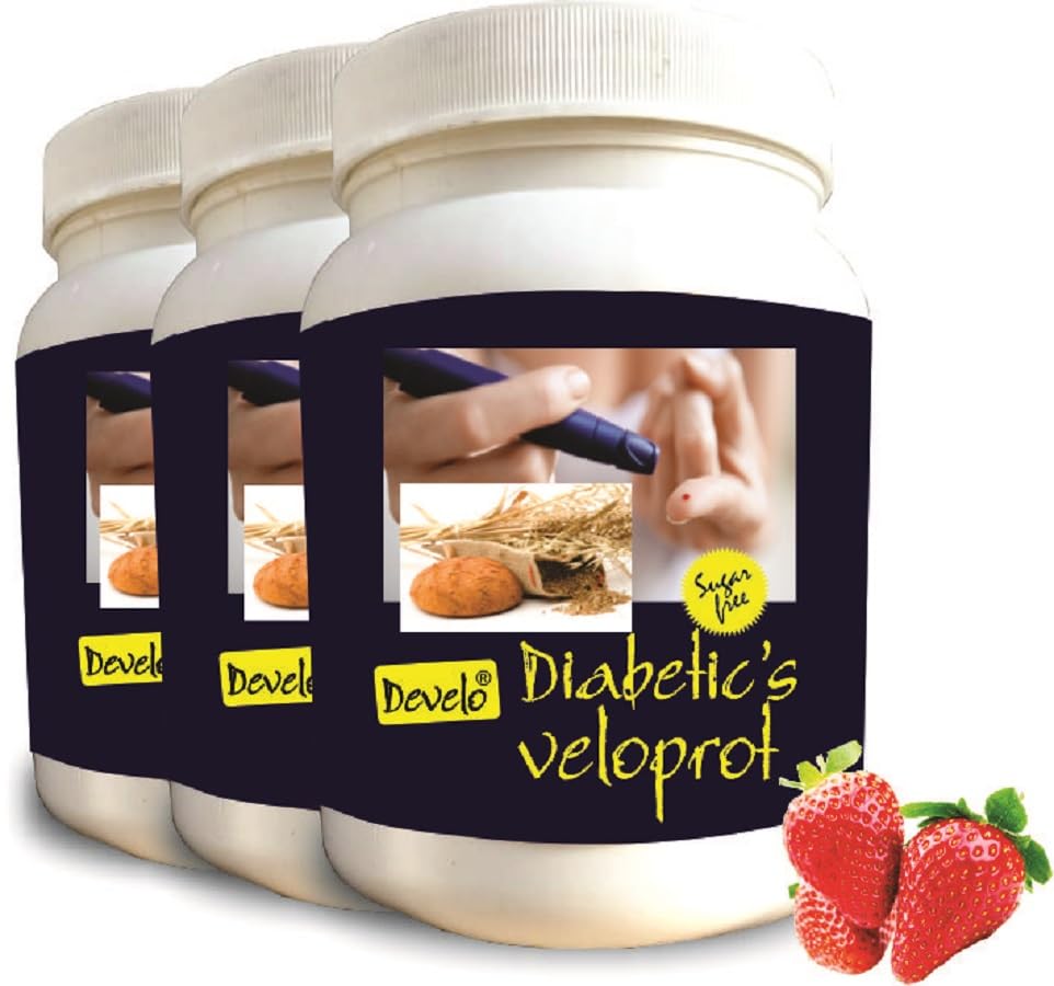Image of Develo Diabetic Protein Powder Sugar Free Nutrition for diabetes Care (Pack of 3) Strawberry Flavour