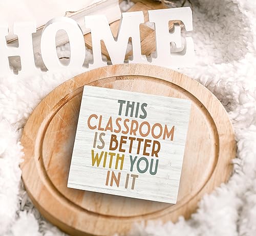 Miniatura 4 de SRADMO Decoración bohemia para aula, con texto en inglés "This Classroom is Better with You in It" Affirmation, caja de madera con texto en inglés
