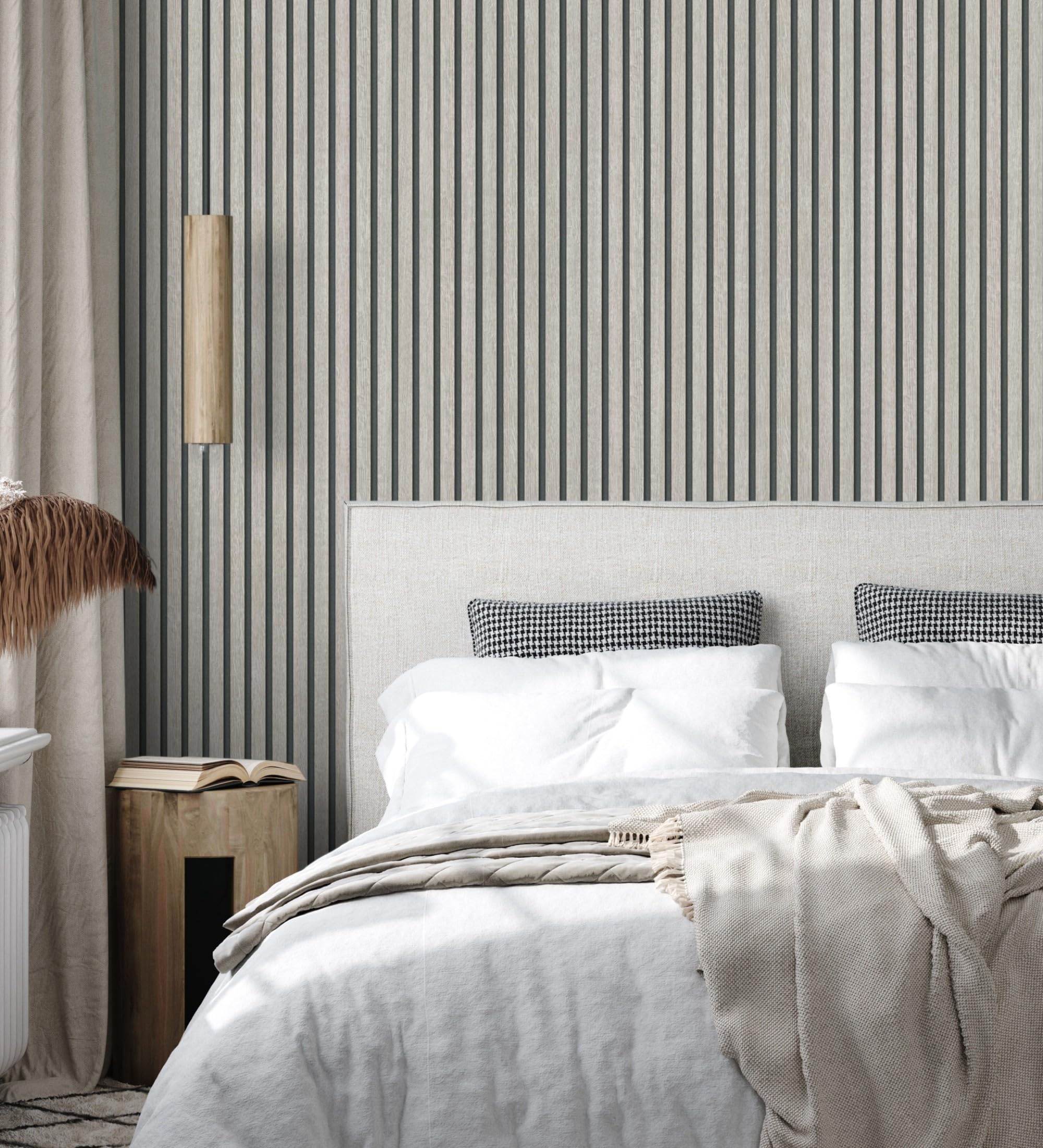 GAULAN 682664 - Papel pintado de listones de madera gris imitando el diseño de palillería para pared salón cocina baño dormitorio pasillo - Rollo de 10 m x 0,53 m