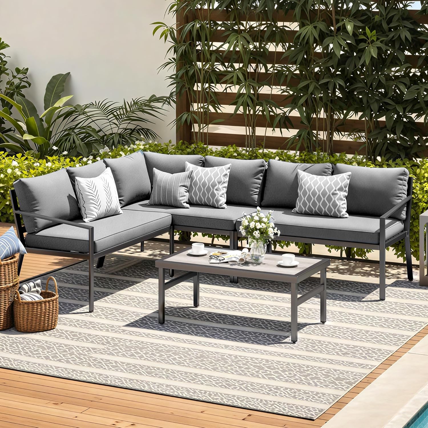 Amazon.com: AECOJOY Aluminum Outdoor Sectional Furniture Sets Clearance ...