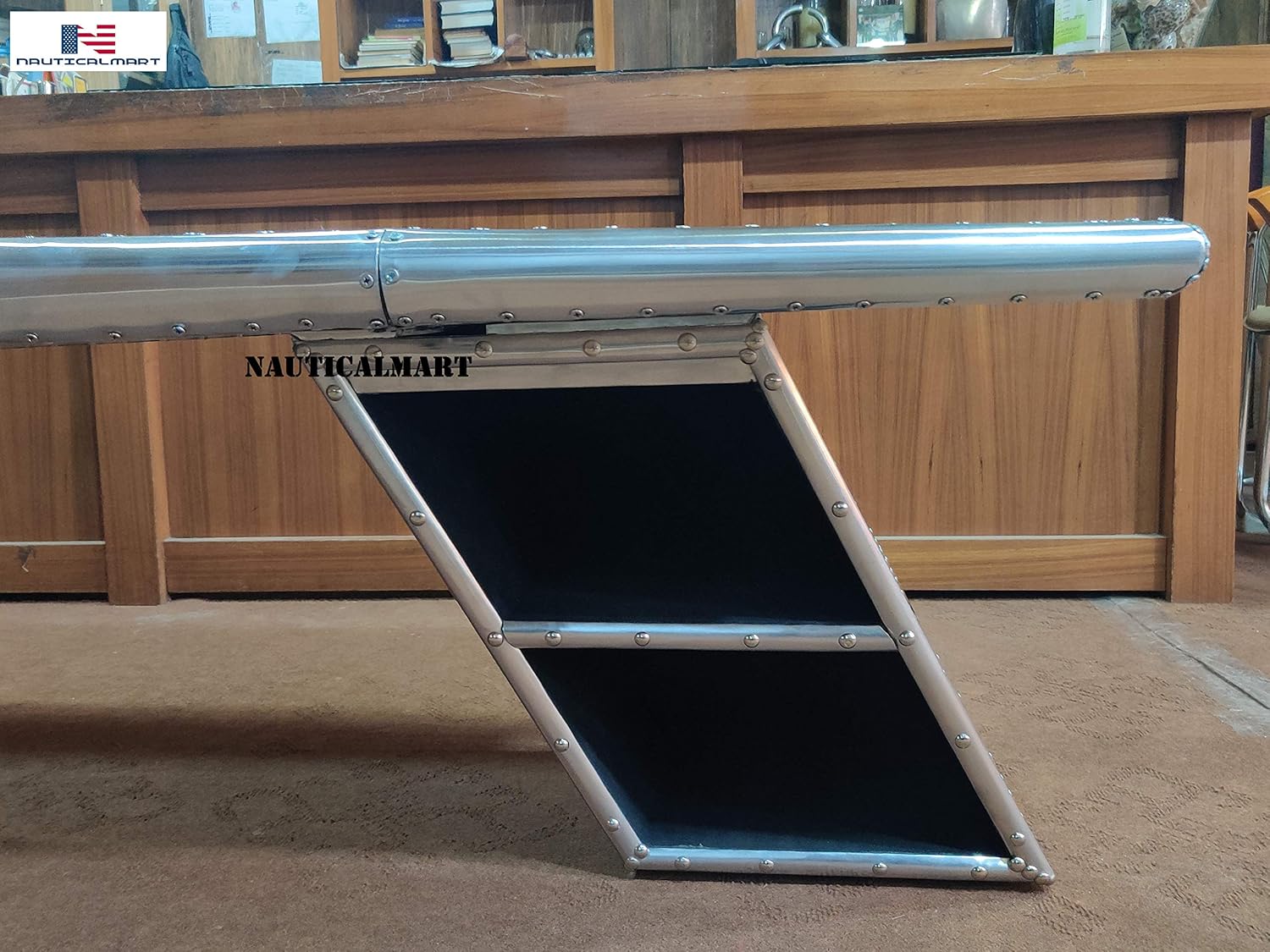 NauticalMart Vintage Aluminum Aviator Wing Desk Coffee Table Industrial Decor