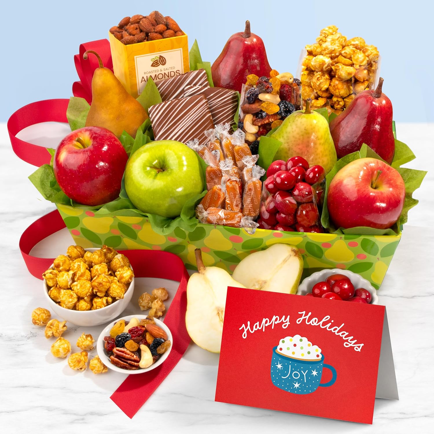 A Gift Inside Happy Holidays Orchard Delight Fruit and Gourmet Gift Basket - Image 3