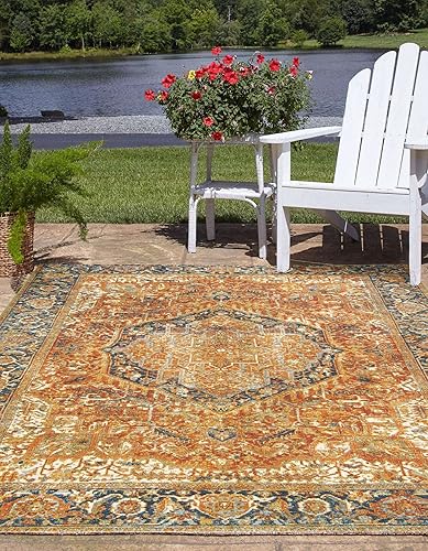 Miniatura 3 de Unique Loom Outdoor Traditional Collection - Alfombra rectangular de 4 pies 1 pulgada x 6 pies 1 pulgada, rojo óxidobeige