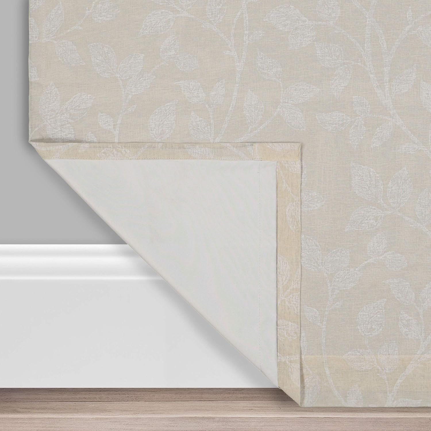 Eclipse Absolute Zero Nora Botanical Blackout Thermal Insulated Rod Pocket Curtains for Bedroom, Single Panel, 50" x 84", Linen