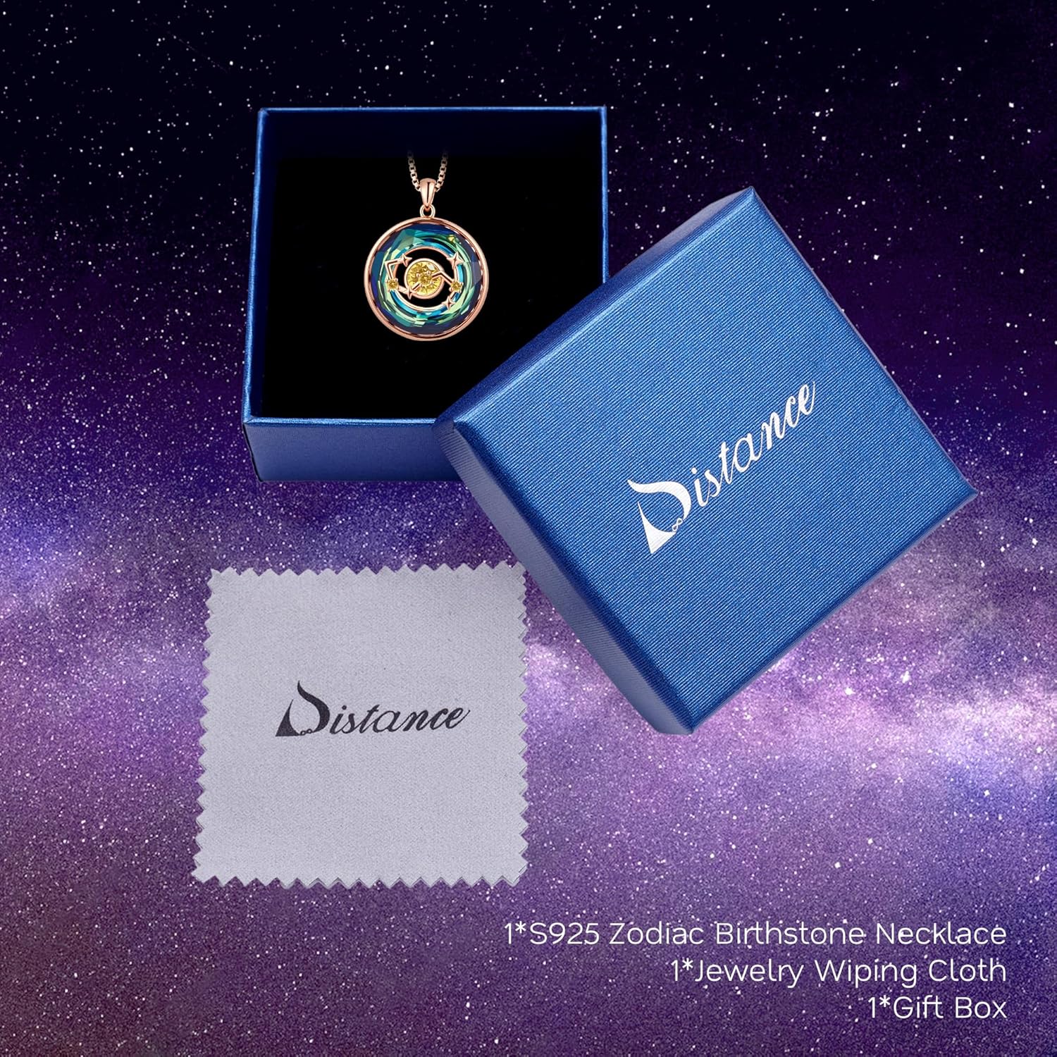 Distance Zodiac Constellation Birthstone Necklace for Women, S925 Sterling Silver Premium Austria Crystal Horoscope Pendant, Rose Gold Plated Necklace Christmas Birthday Jewelry Zodiac Gifts for Her - Image 8