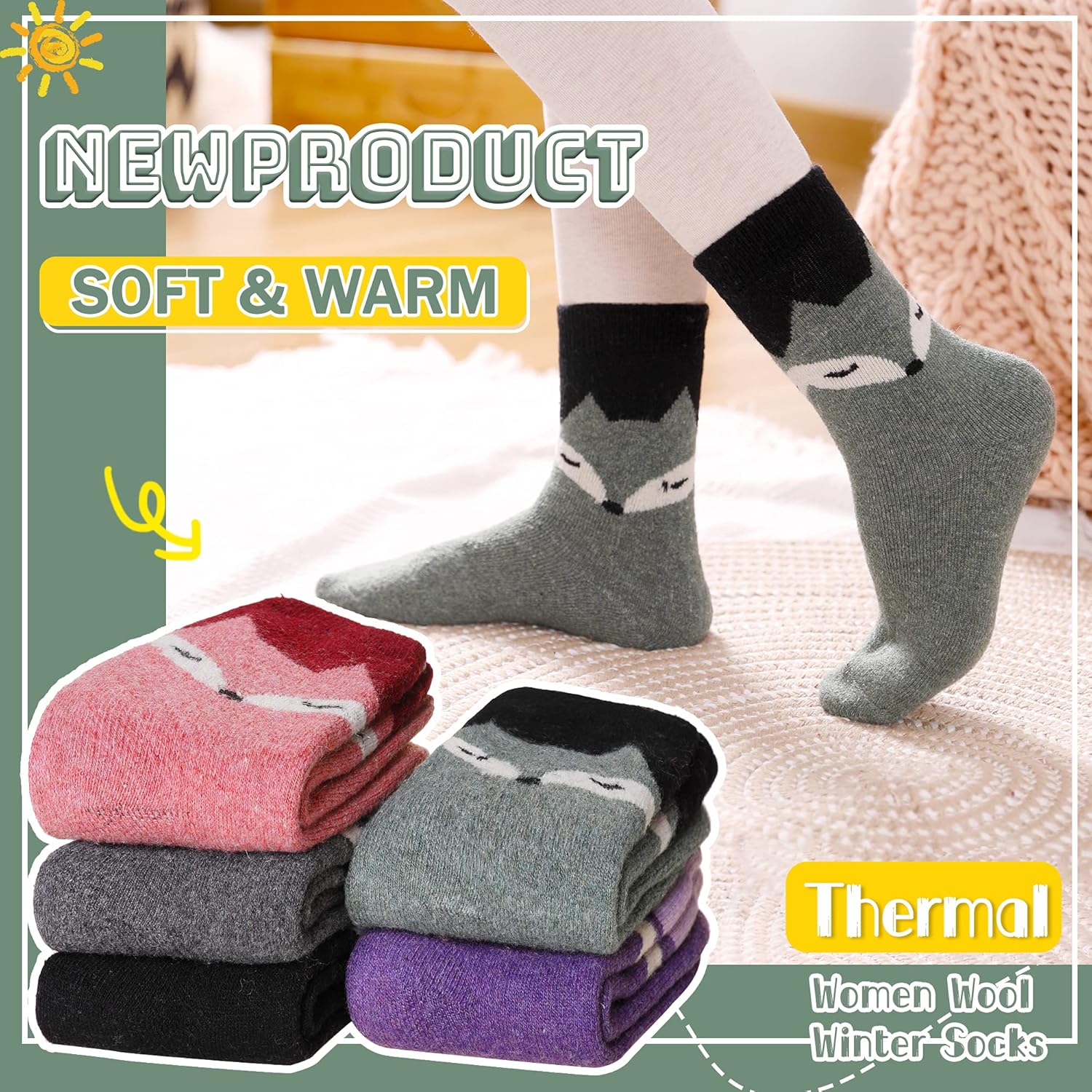 Velice Wool Socks for Women Merino Wool Boot Hiking Thick Thermal Warm Winter Crew Cushion Cozy Work Socks 5 Pairs - Image 2