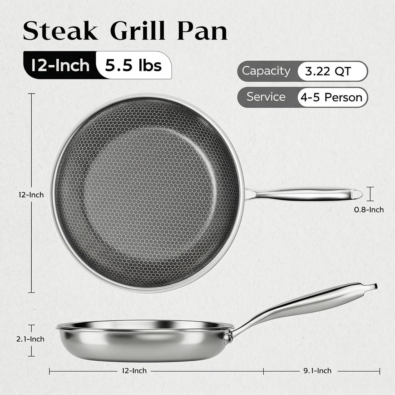 Honeycomb Stainless Steel Nonstick Frying Pan, Induction Cooktop Compatible Skillet, PFOA-Free Scratch-Proof, Dishwasher & Oven Safe, Stay-Cool Handle, Silver Kitchen