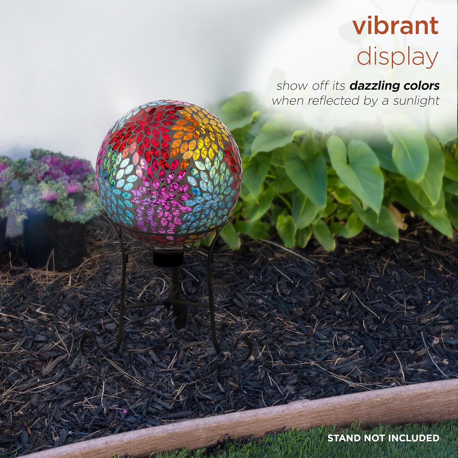 Alpine Corporation HMD172 10" Diameter Indoor Outdoor Glass Gazing Globe Yard Decoration, Mosaic Multicolor Leaf