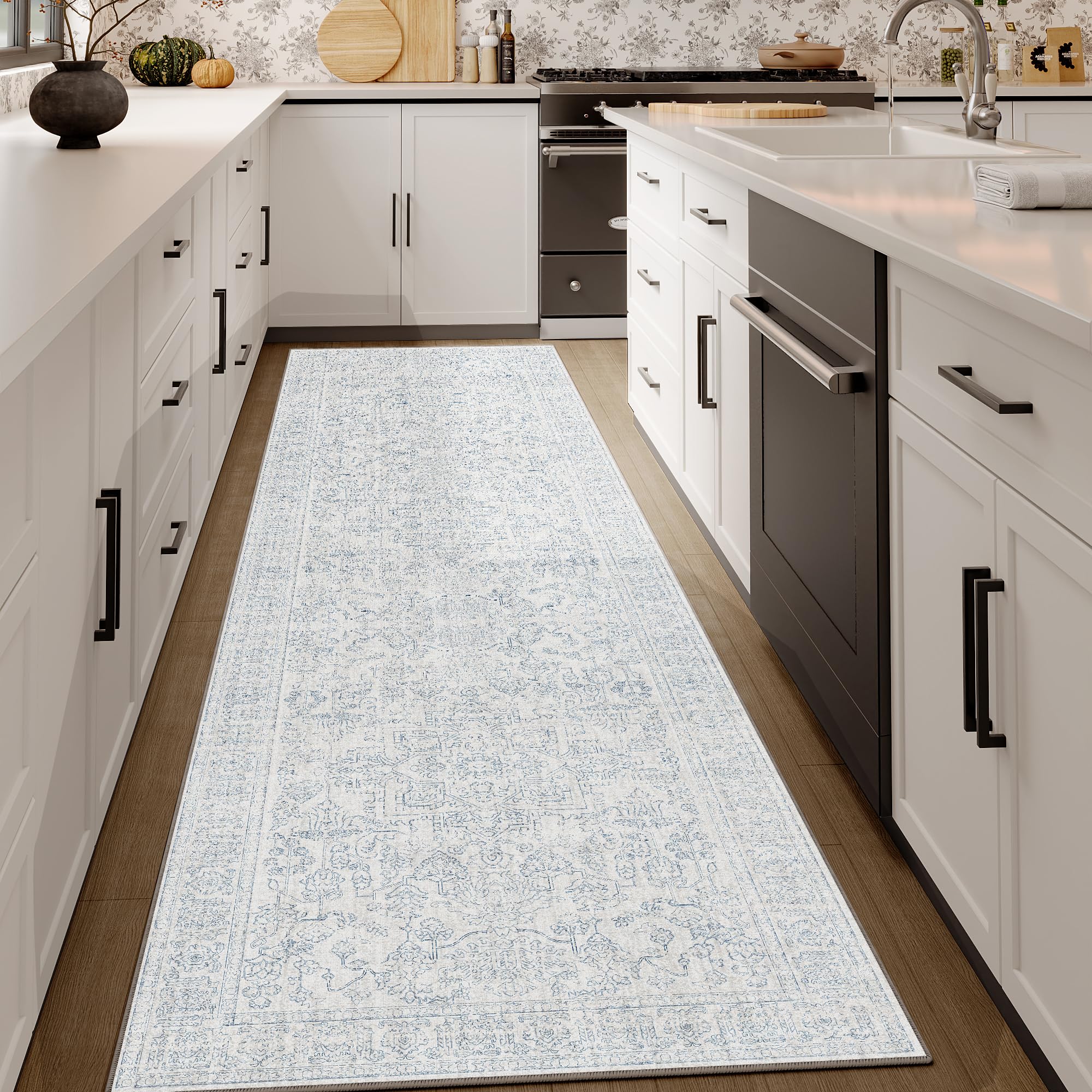 HUGEAR 2x8 Runner Rug Hallway Vintage Black Machine Washable Retro Floral Low Pile - View #4