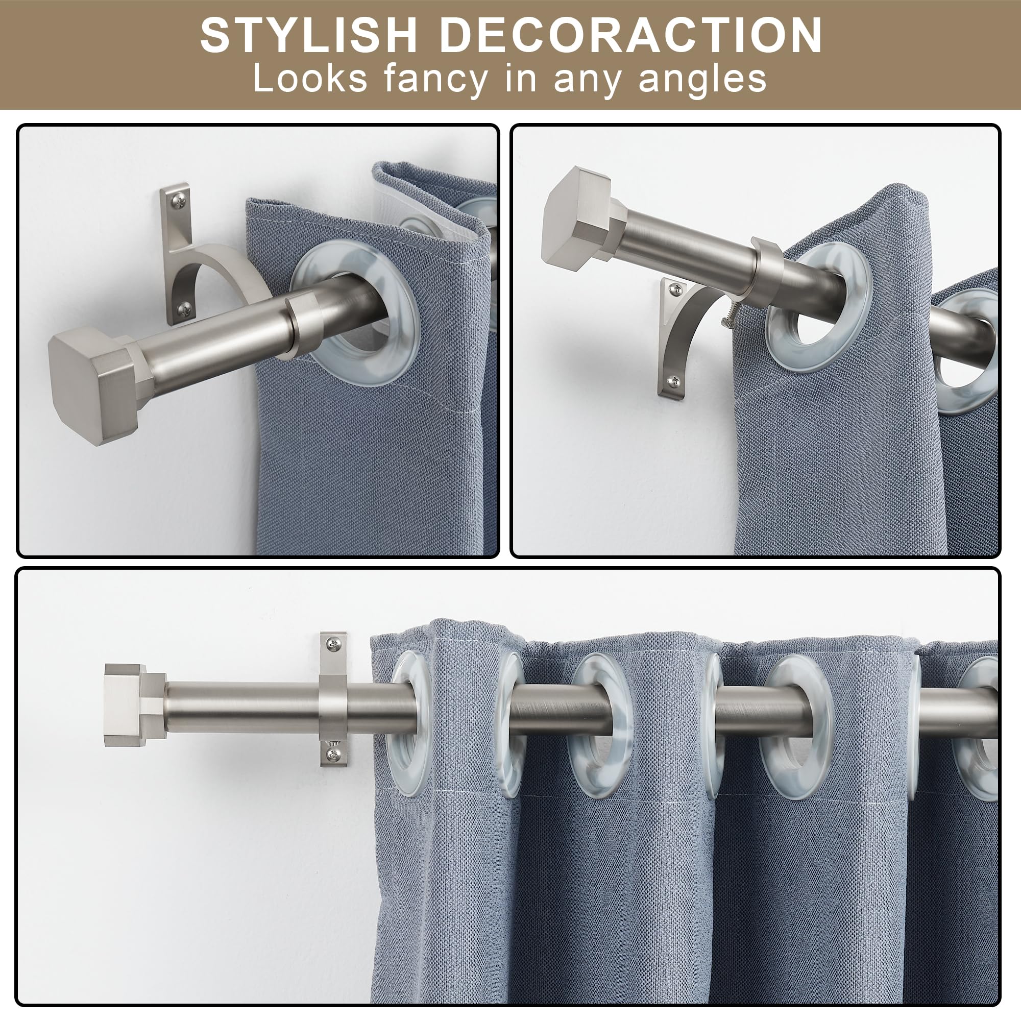 Heavy Duty Curtain Rod Modern Black Curtain Rod Set - 1 Inch Heavy Duty Adjustable Rod 48-144 Inches With Square Finials Curtain Rids