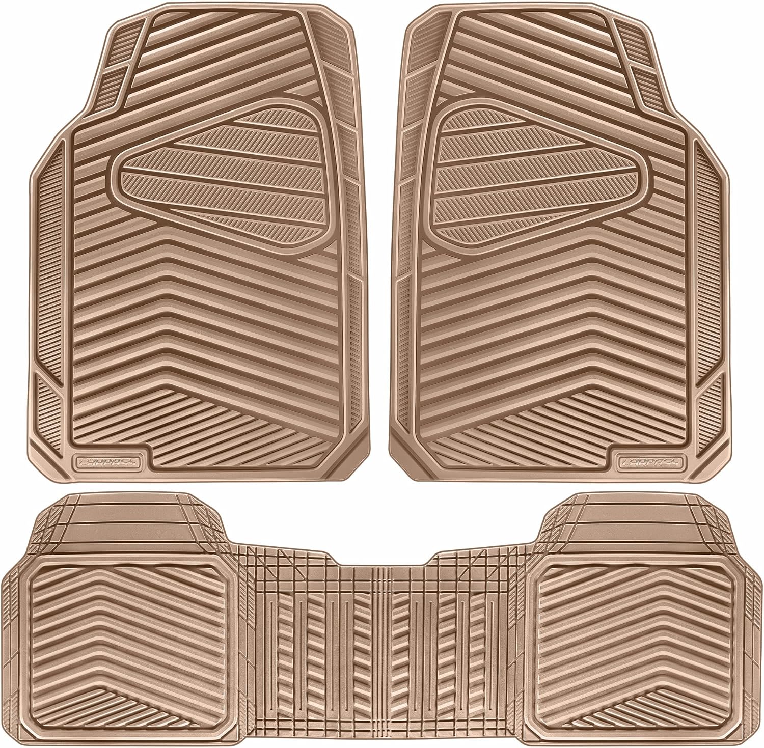 CAR PASS Rubber Car Mats, Waterproof Car Floor Mats All Weather Car Mat Full Set 3 Piece, Tan Automotive Floor Mat Trim to Fit for Cars Sedan SUVs Trucks Heavy Duty Anti-Slip Easy Clean, All Beige