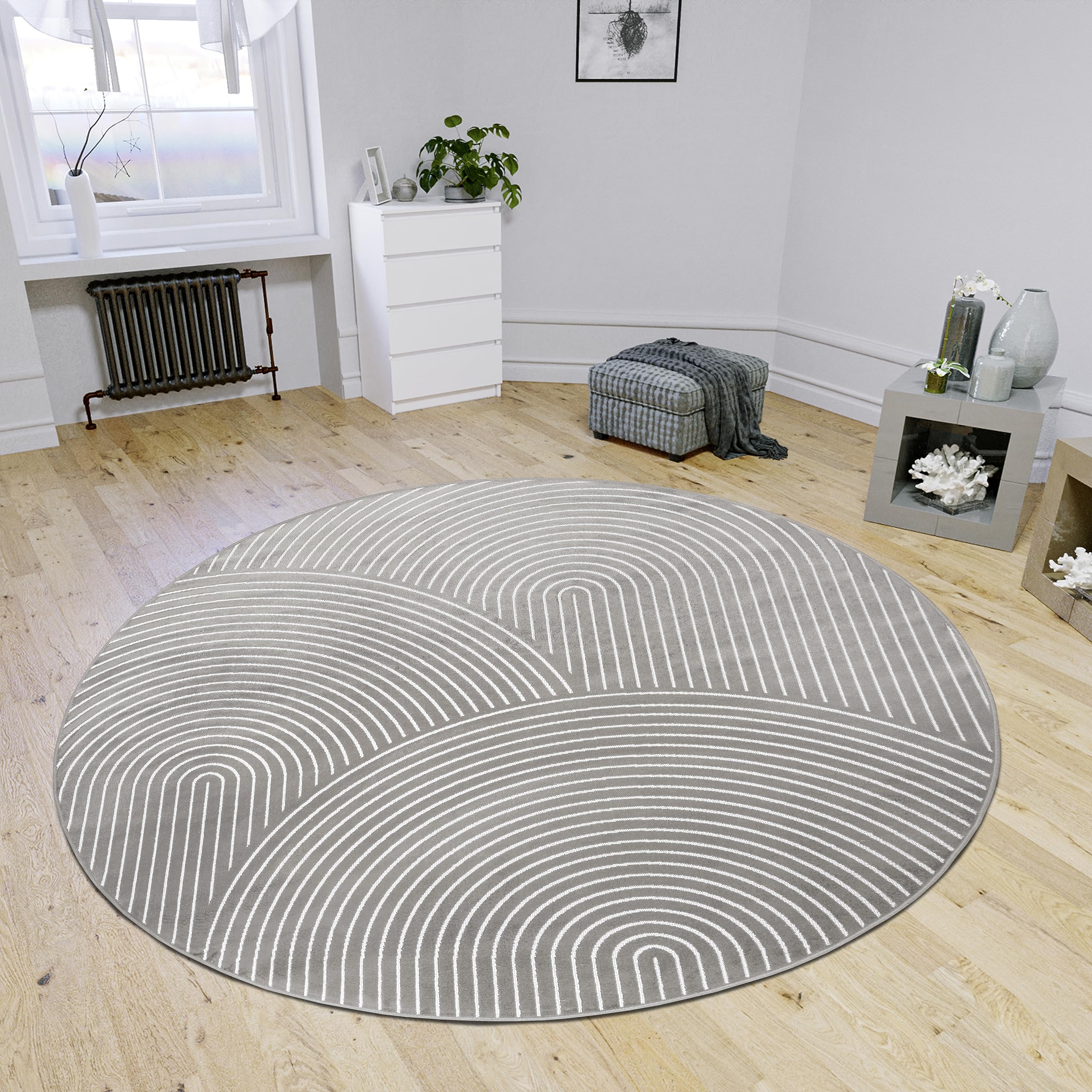 Hanse Home Faron Tapis de Salon Rond – Poils Courts (Hauteur : 3 mm) Tapis de Salon Motif bohème scandinave Effet 3D géométrique Moderne pour Chambre à Coucher, Salle à Manger, Chambre d'enfant –
