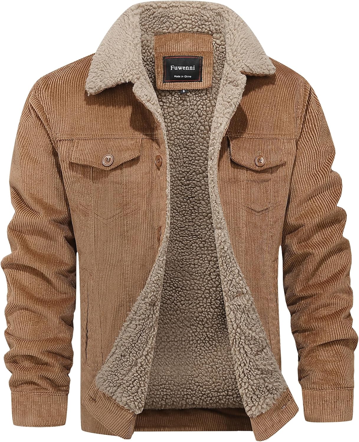 Men's Corduroy Sherpa Lined Warm Jacket Winter Thick Thermal Cargo Jackets Coat