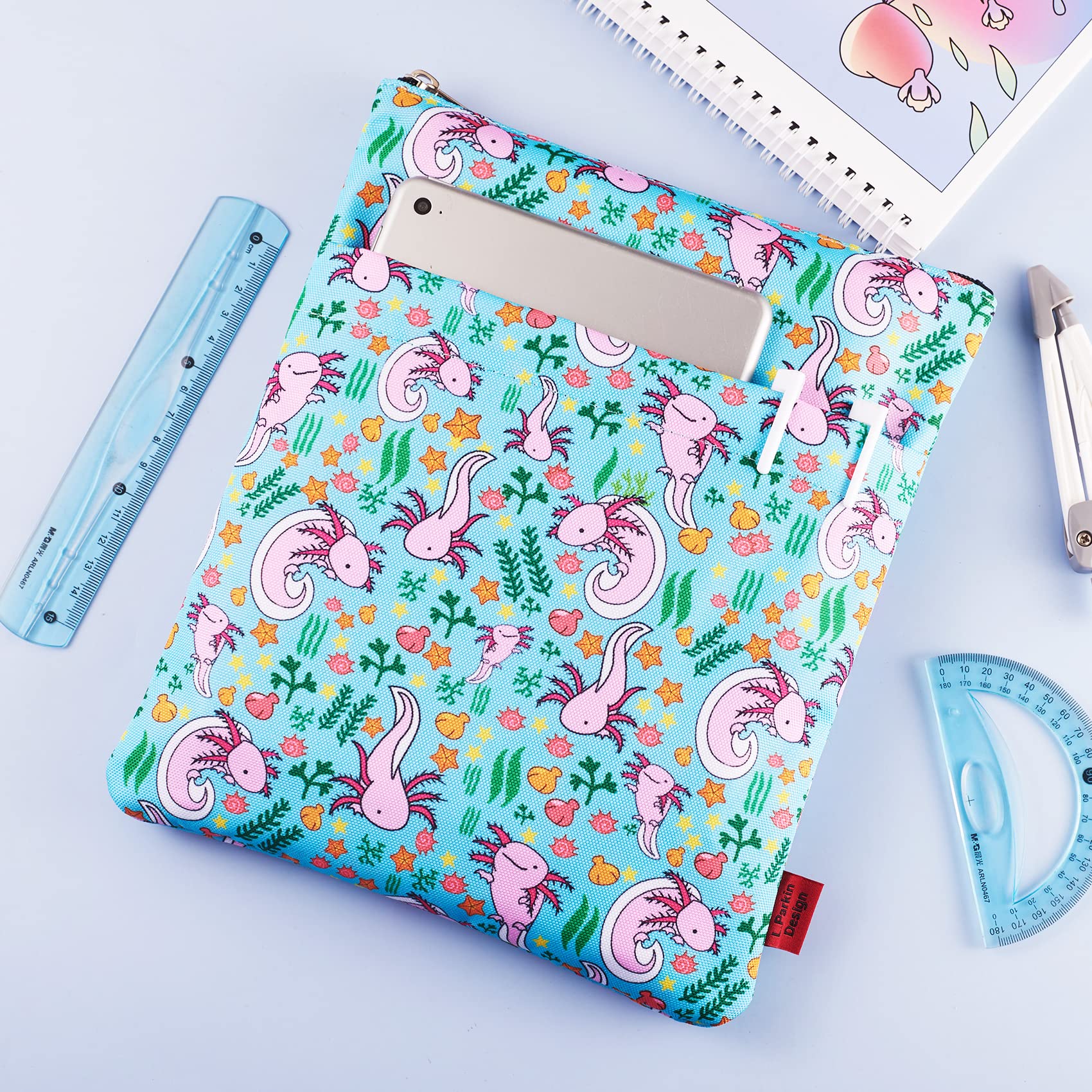 Axolotl Make-up Tasche – “Readolotl” Design, Mittelgroß, Wasserabweisend