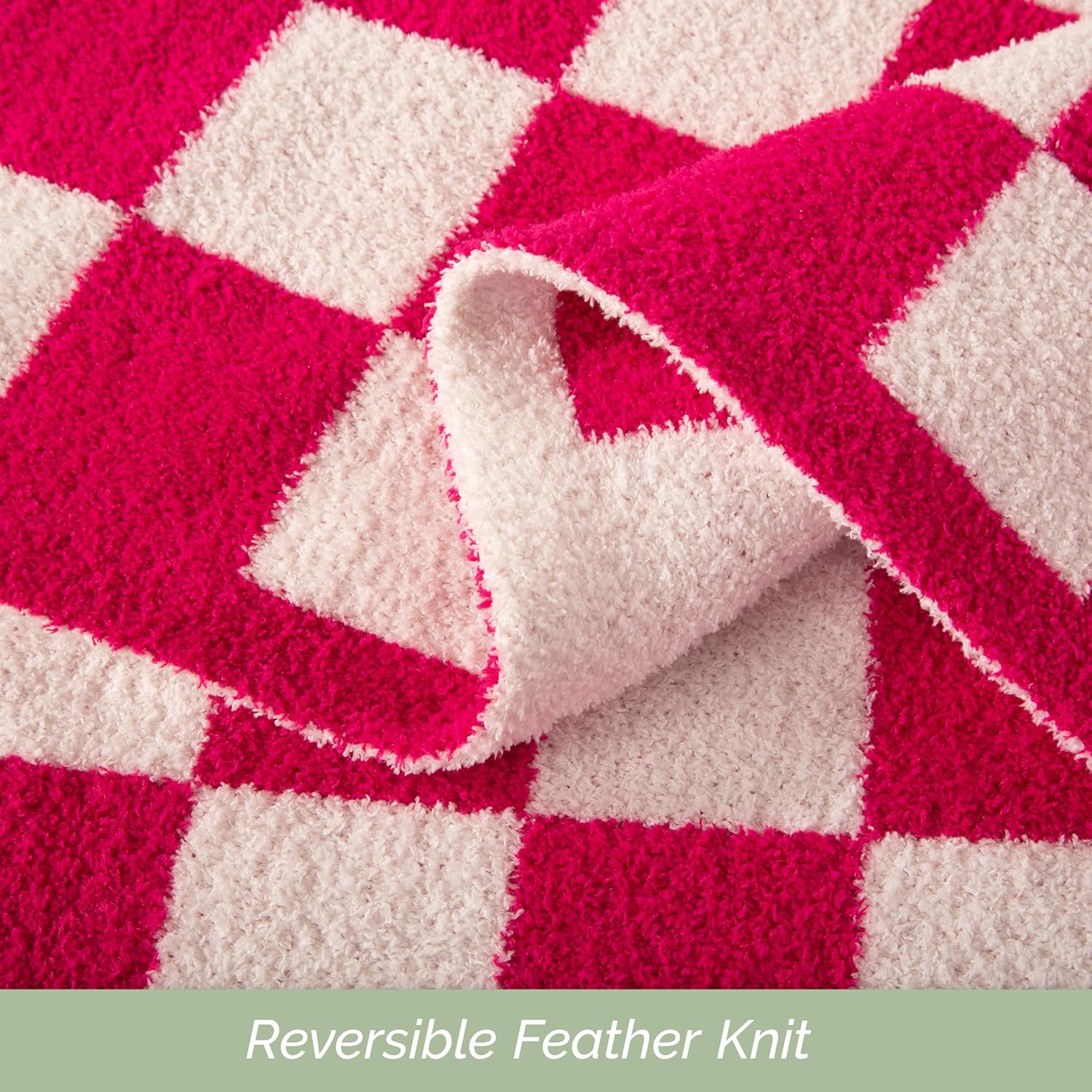 Elegant Comfort Premium Checkered Reversible Throw Blanket 50 x 70 - Ultra Soft and Lightweight, Luxury Knitted Breathable Fleece for Couch, Bed, Sofa -Warm Velvet Fluffy Throw, 50 x 70 Inch, Hot Pink - Image 3