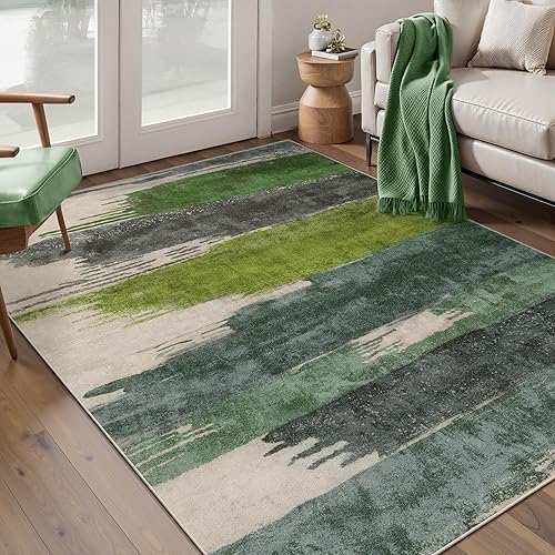 Miniatura 28 de Ciicool Alfombra abstracta moderna para sala de estar, 5 x 7 pies, lavable a máquina, antideslizante, alfombra contemporánea de pelo bajo para