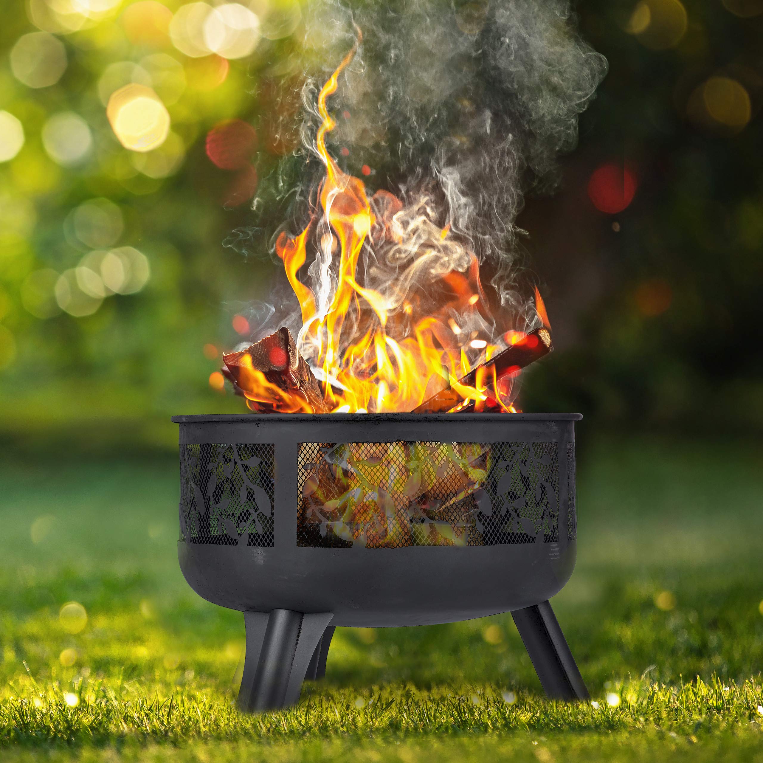 Brasero Barbecue Brasero Jardin Relaxdays 73,5cm - Avec Protection étincelles Et Tisonnier - Pour Terrasse Et Extérieur - Noir Brasero Acier Noir Pare-étincelles 73.5cm