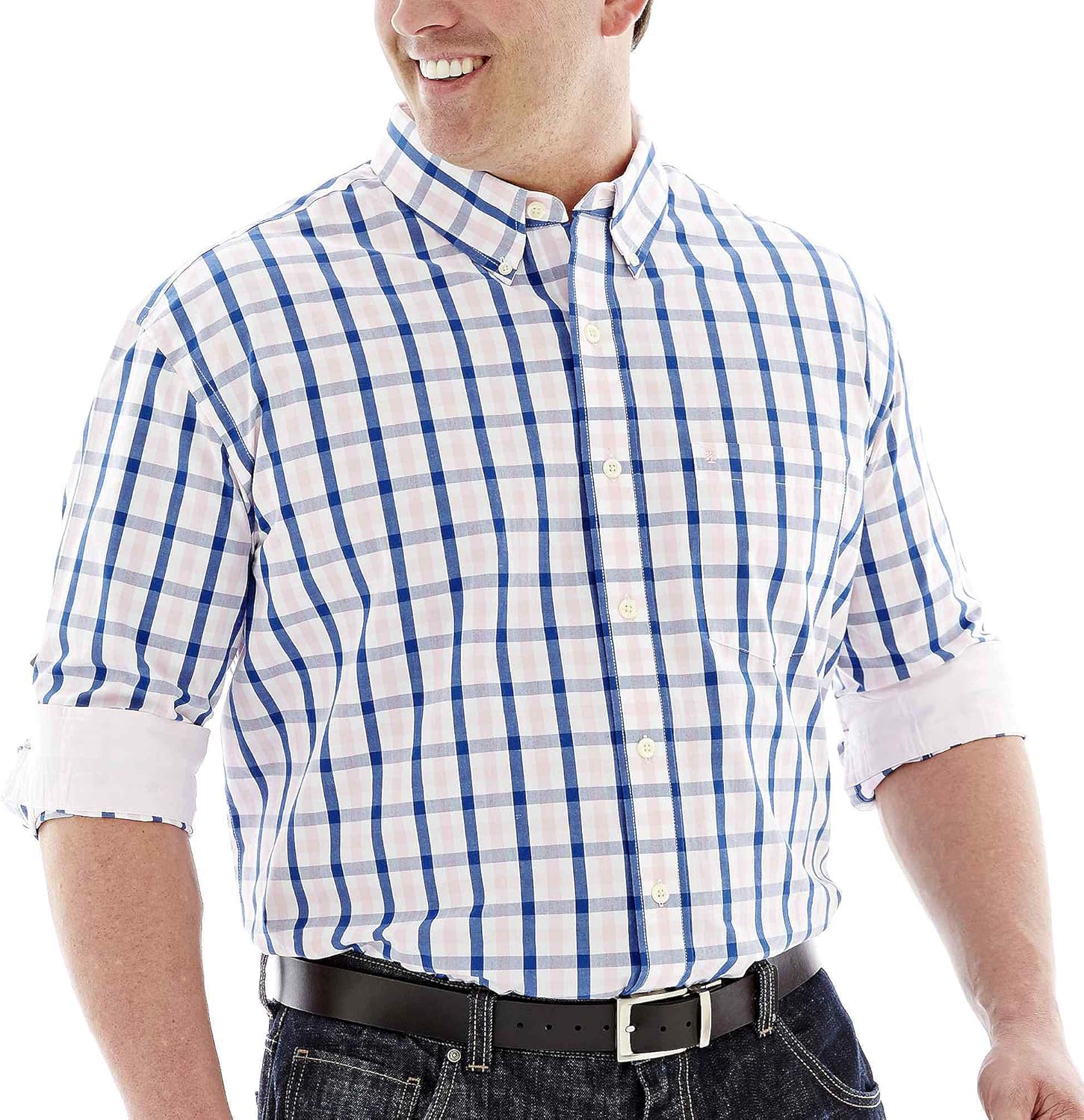 IZOD Men's Big and Tall Long Sleeve Coastal Prep Essential Medium Plaid Button Up