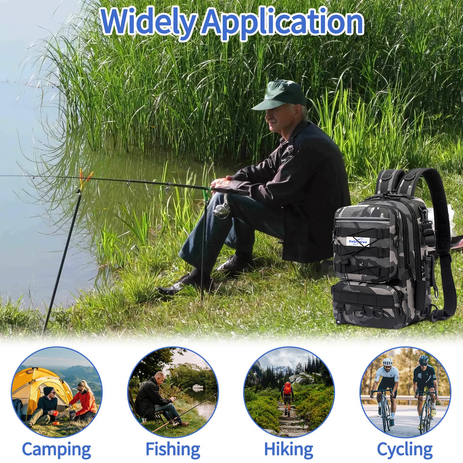 Mochila de Pesca, EnGiTores Bolsa de Pescas Mochila para Aparejos Pescas Soporte para caña Bolsas Almacenamiento Aparejos Impermeables Bolsa Pesca Senderismo Caza Camping Deporte Aire libr(45×30×25cm)