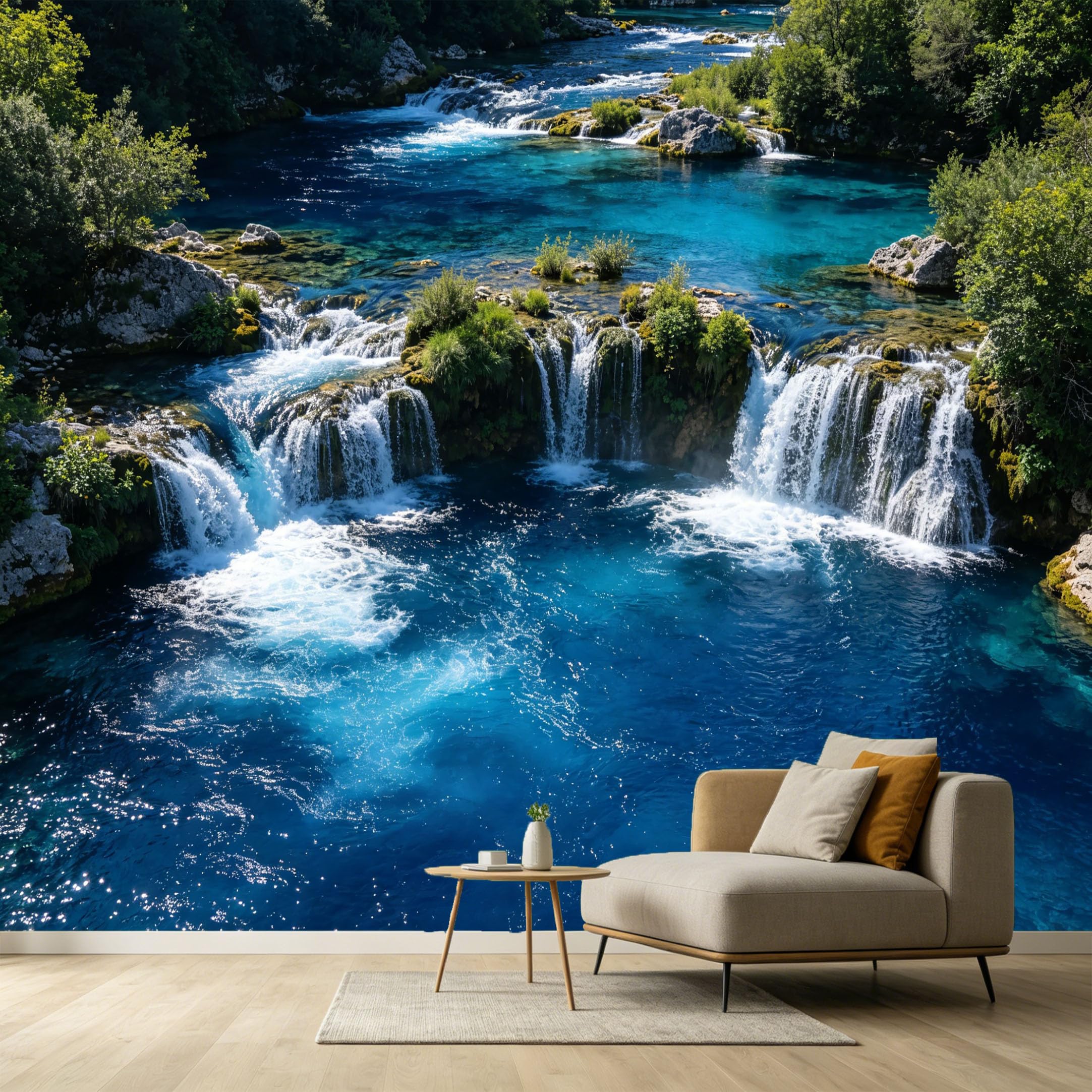 Custom Size Wall Murals Turquoise River Waterfall Landscape Mountain Lake SelfAdhesive Wall Fabric Removable Large Wallpaper for Photo Living Room Interior Decor