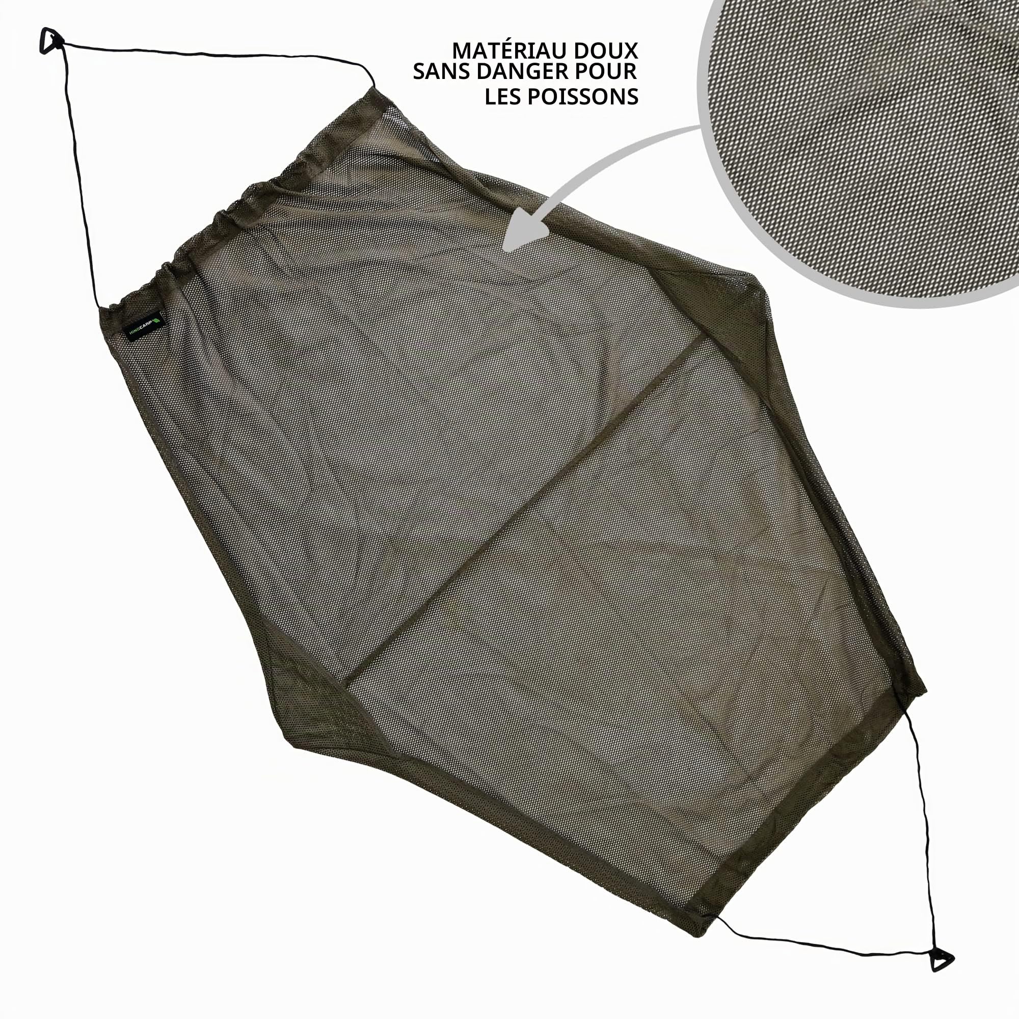 King Carp 27-00048 Sangle de pesage pour pêche en maille douce Vert 85 x 48 cm Avec sac de transport anti-odeurs
